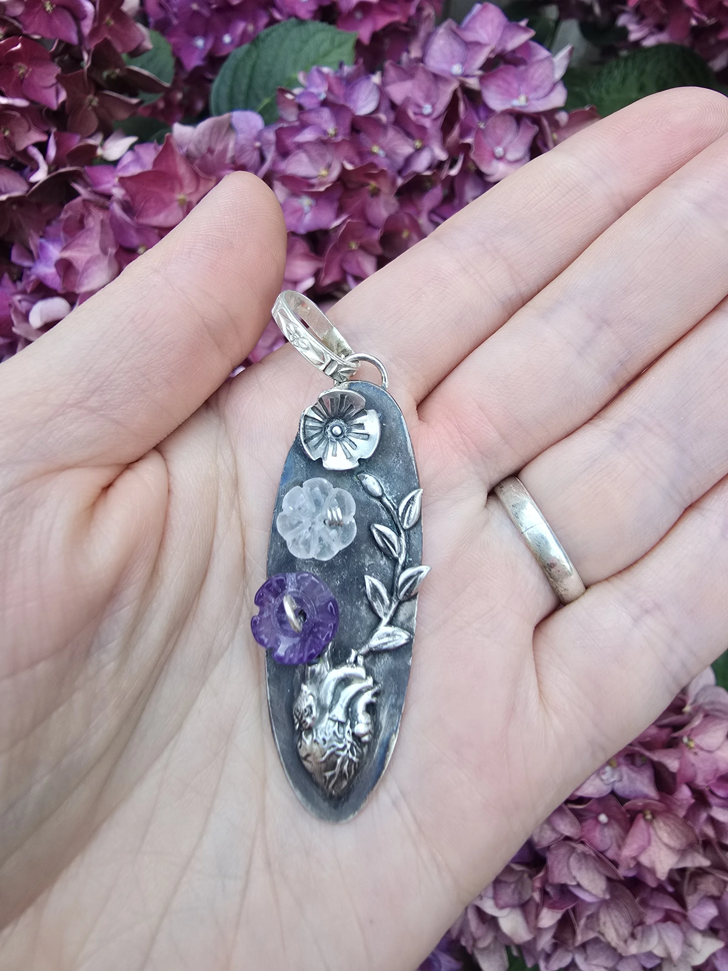 Blooming Heart 2 Silver Pendant