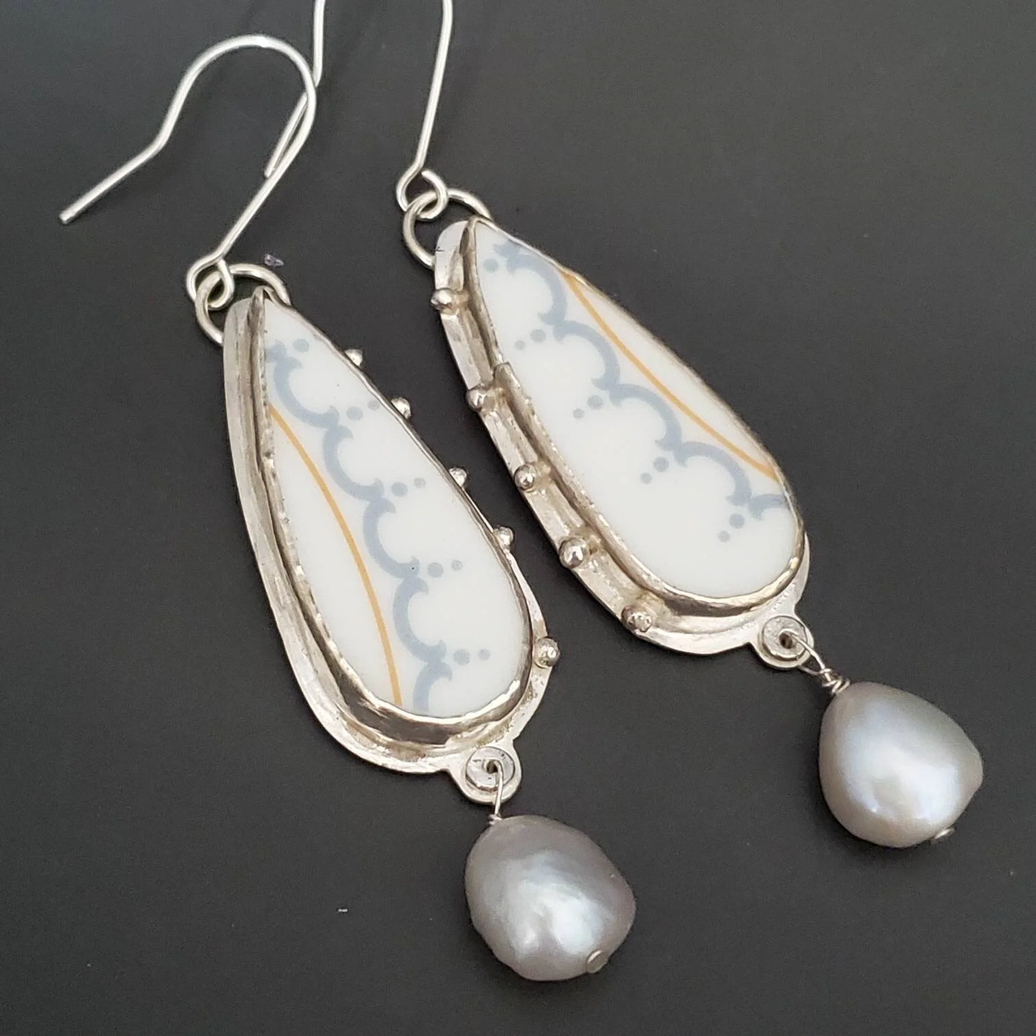 Solidarity with Ukraine Silver Vintage China Pearl Earrings