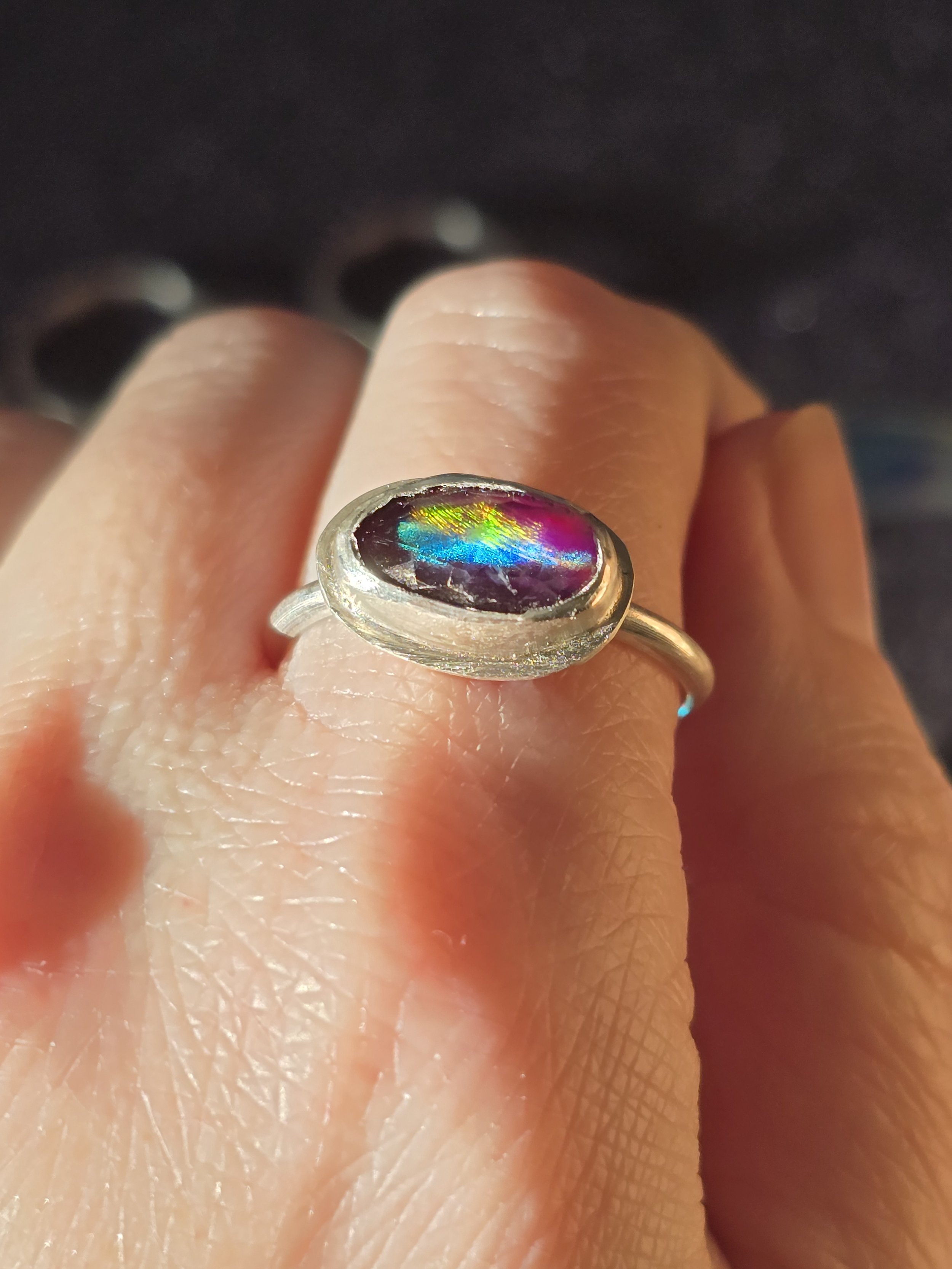 Aurora Opal Silver Ring-Size 7.5