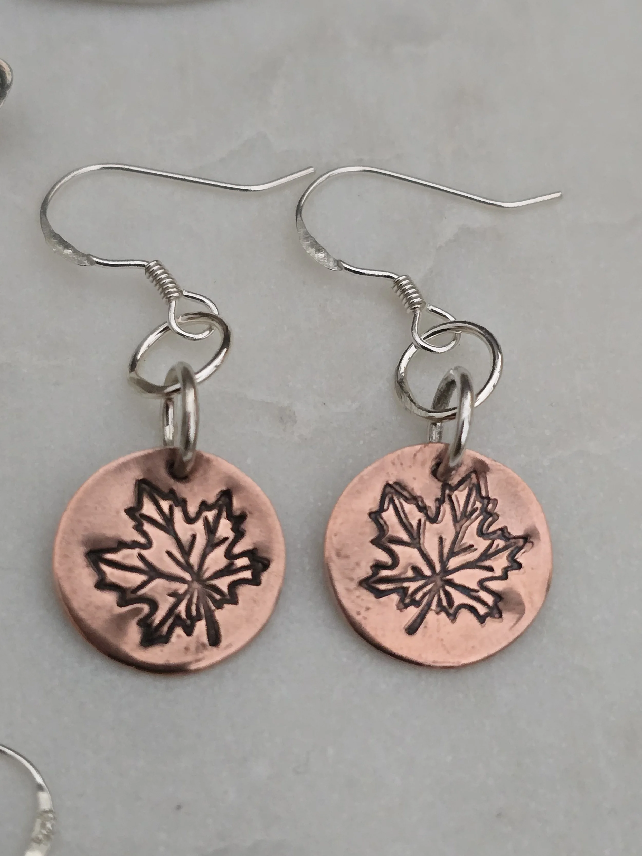 Maple Leaf Copper Silver Earrings