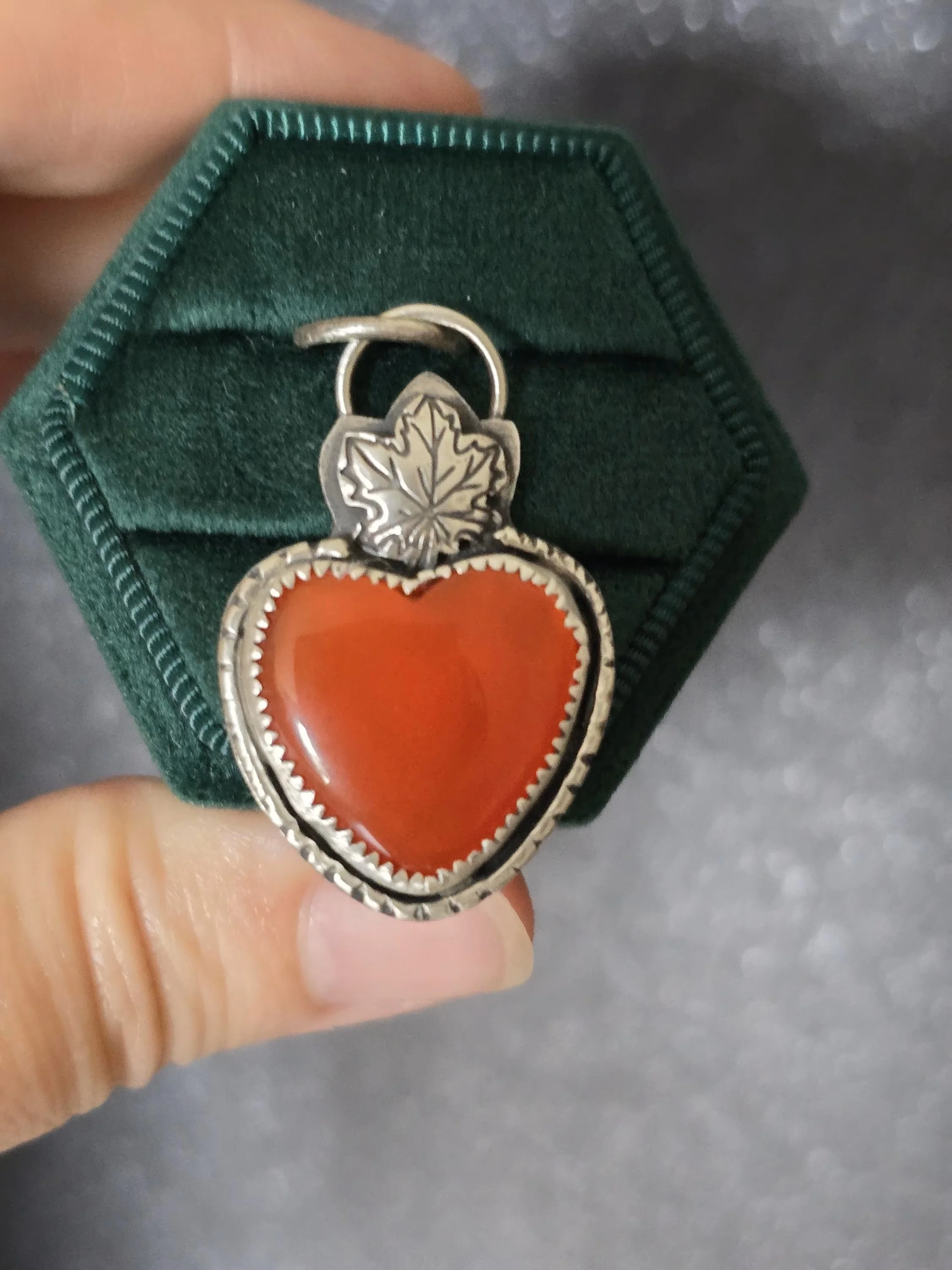 Maple Love Silver Carnelian Artisan Pendant 1
