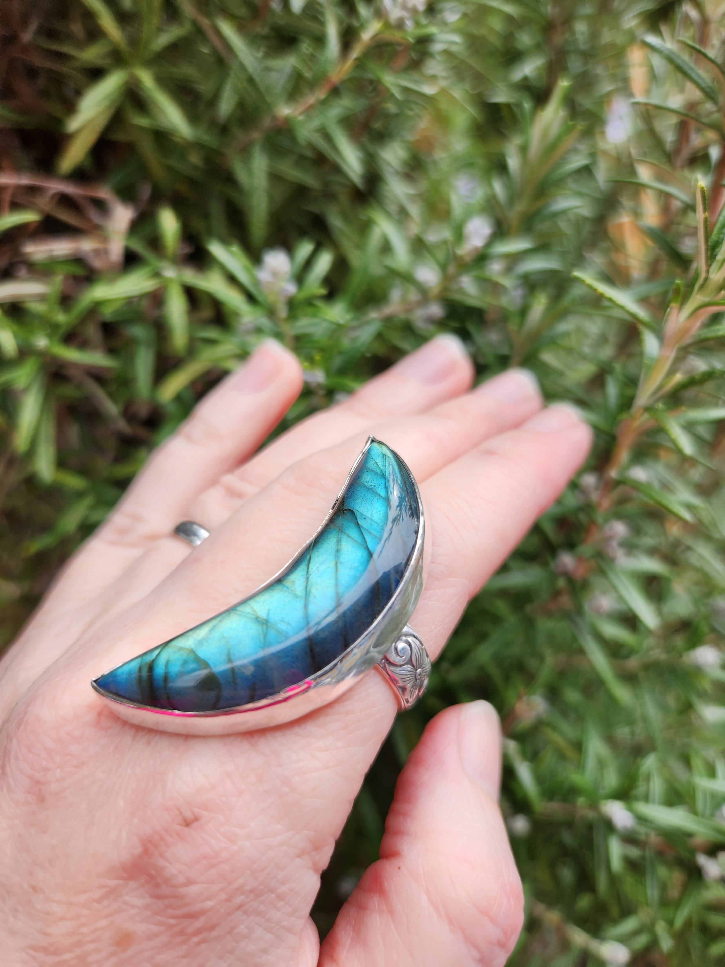 Custom made labradorite moon ring