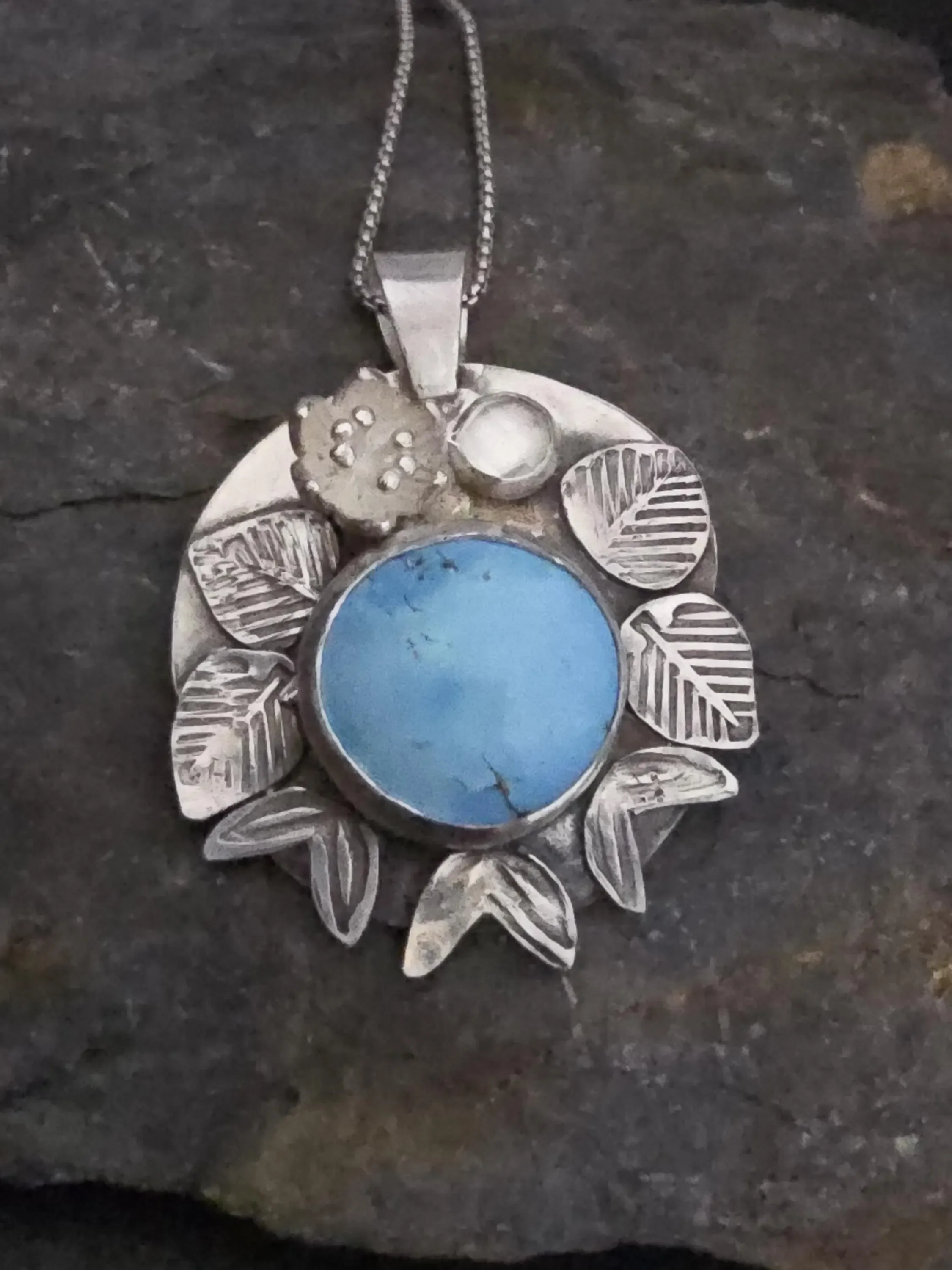 Golden Hills Turquoise Silver Lotus Pendant
