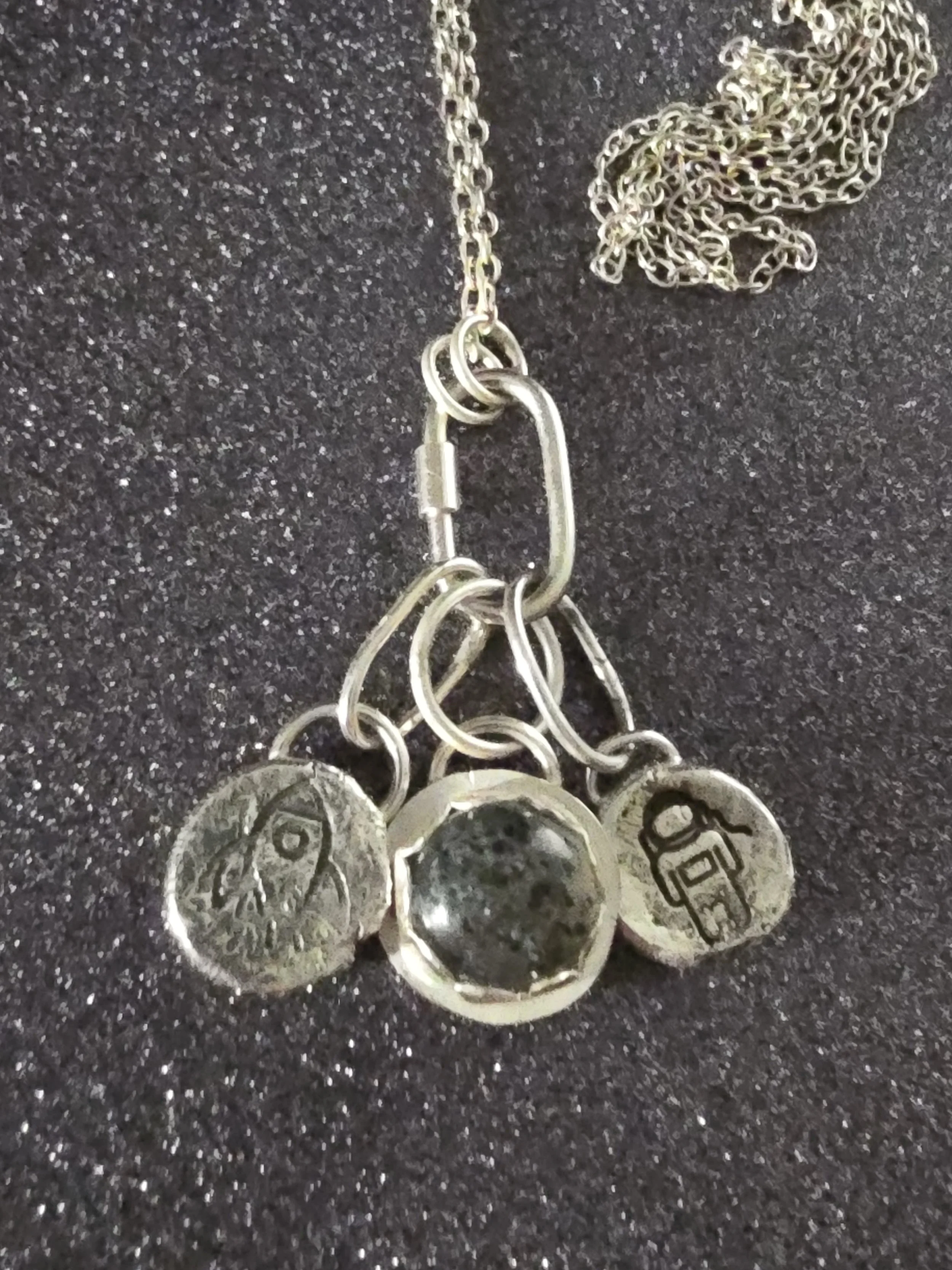 Three Space Charms Necklace Silver and Galaxy Quartz