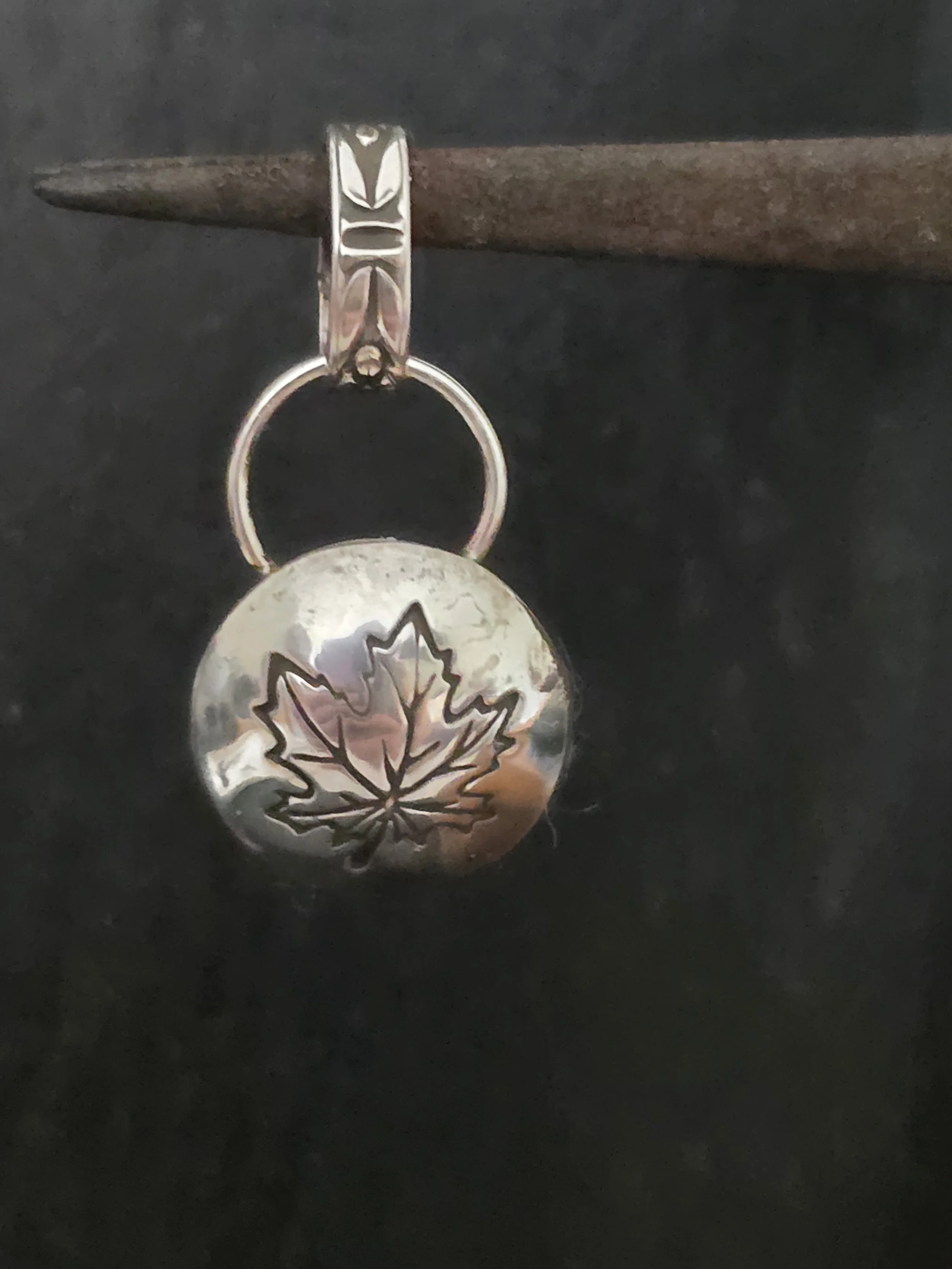 Maple Leaf Domed Sterling Silver Pendant