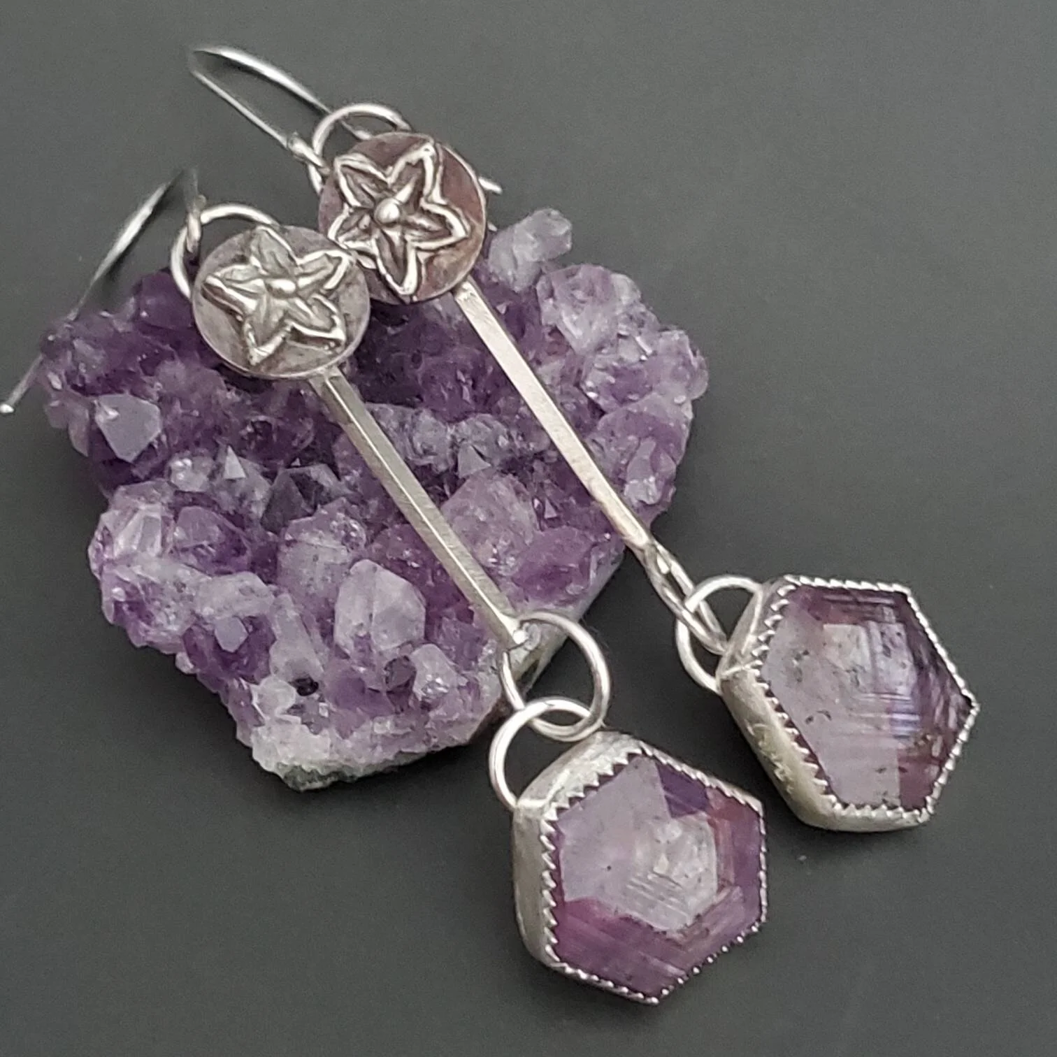 Star Sapphire Lilac Silver Earrings