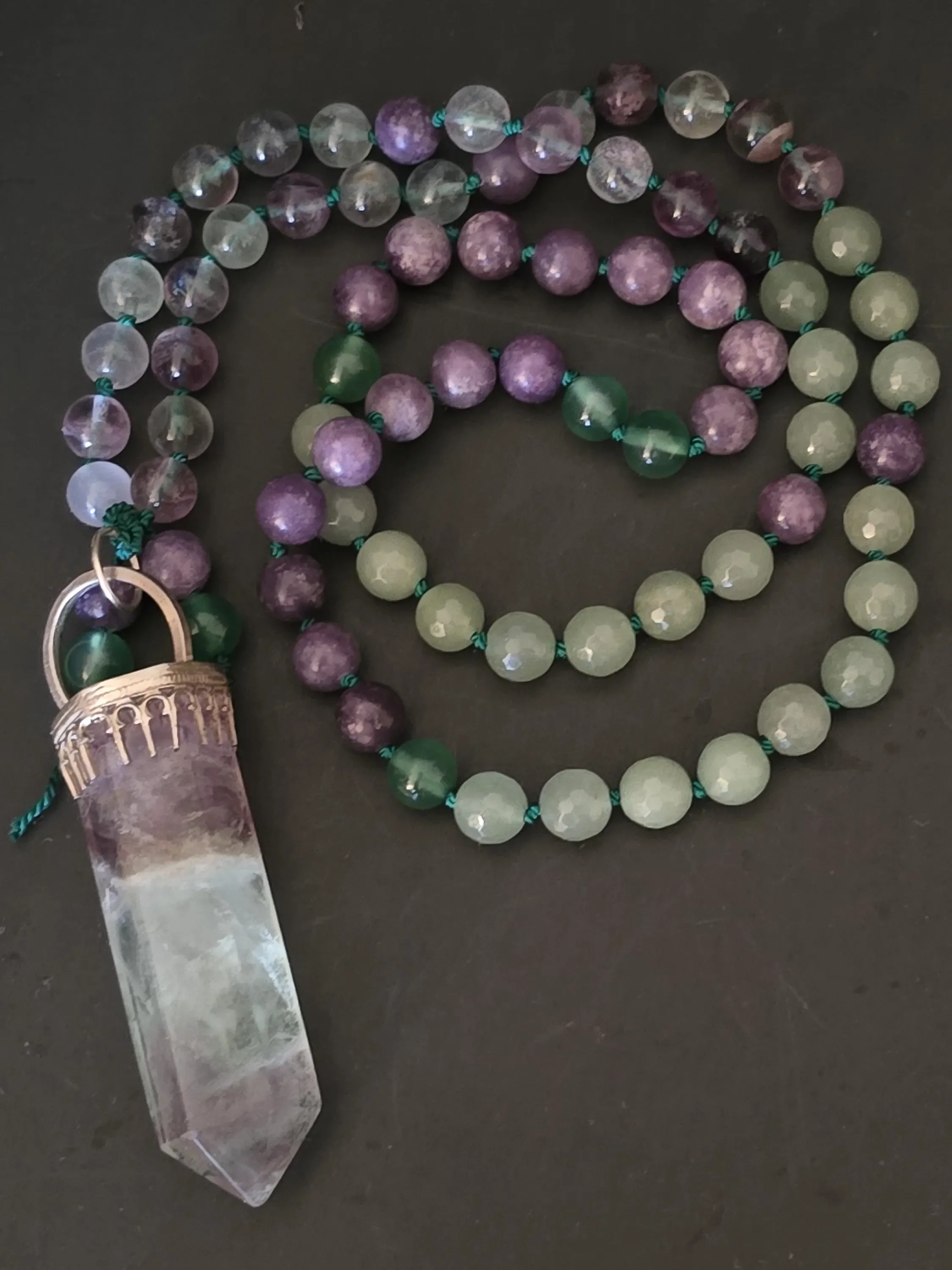 Fluorite Point Mala with Lepidolite