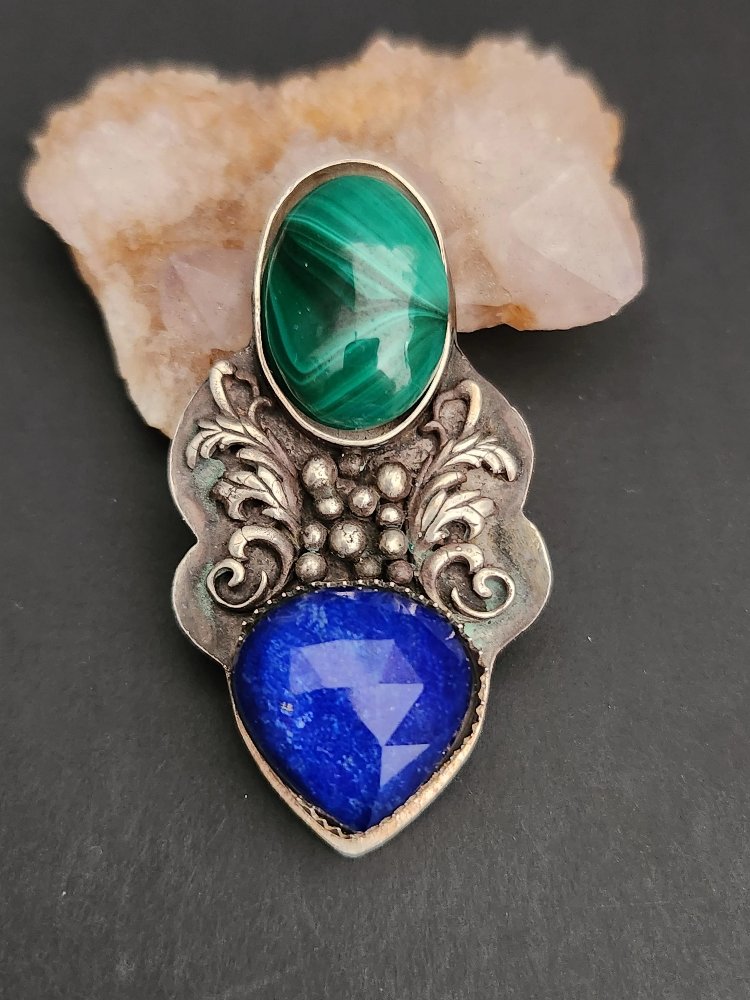 malachite lapis lazuli doublet silver ring with swirls 2.jpg