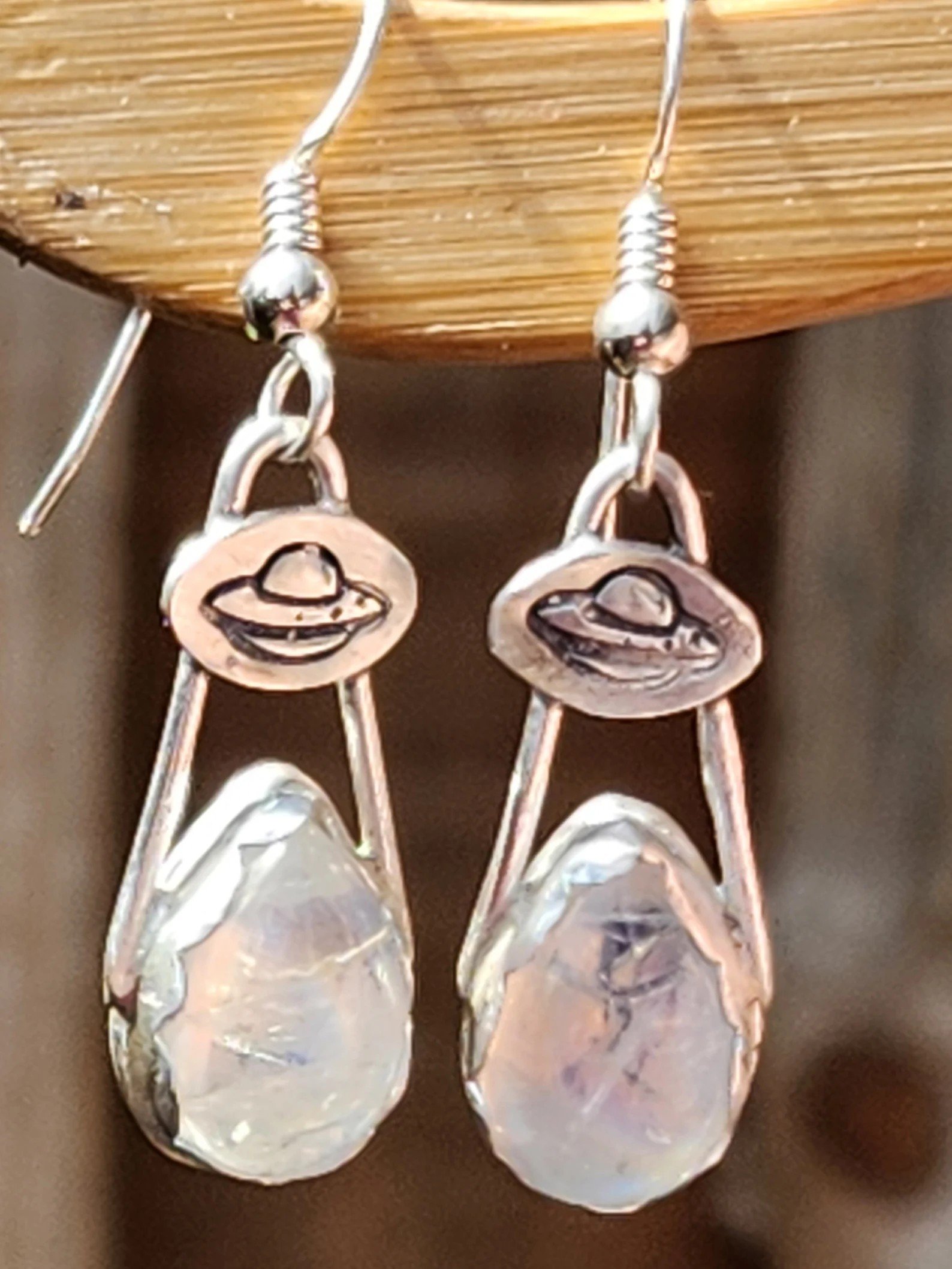Alien Moonstone Spaceship Earrings