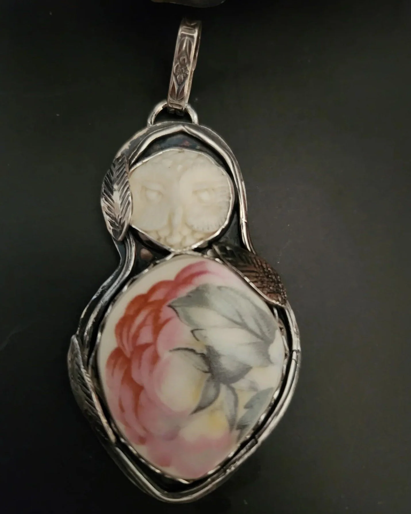 Carved Owl, China, Silver Pendant