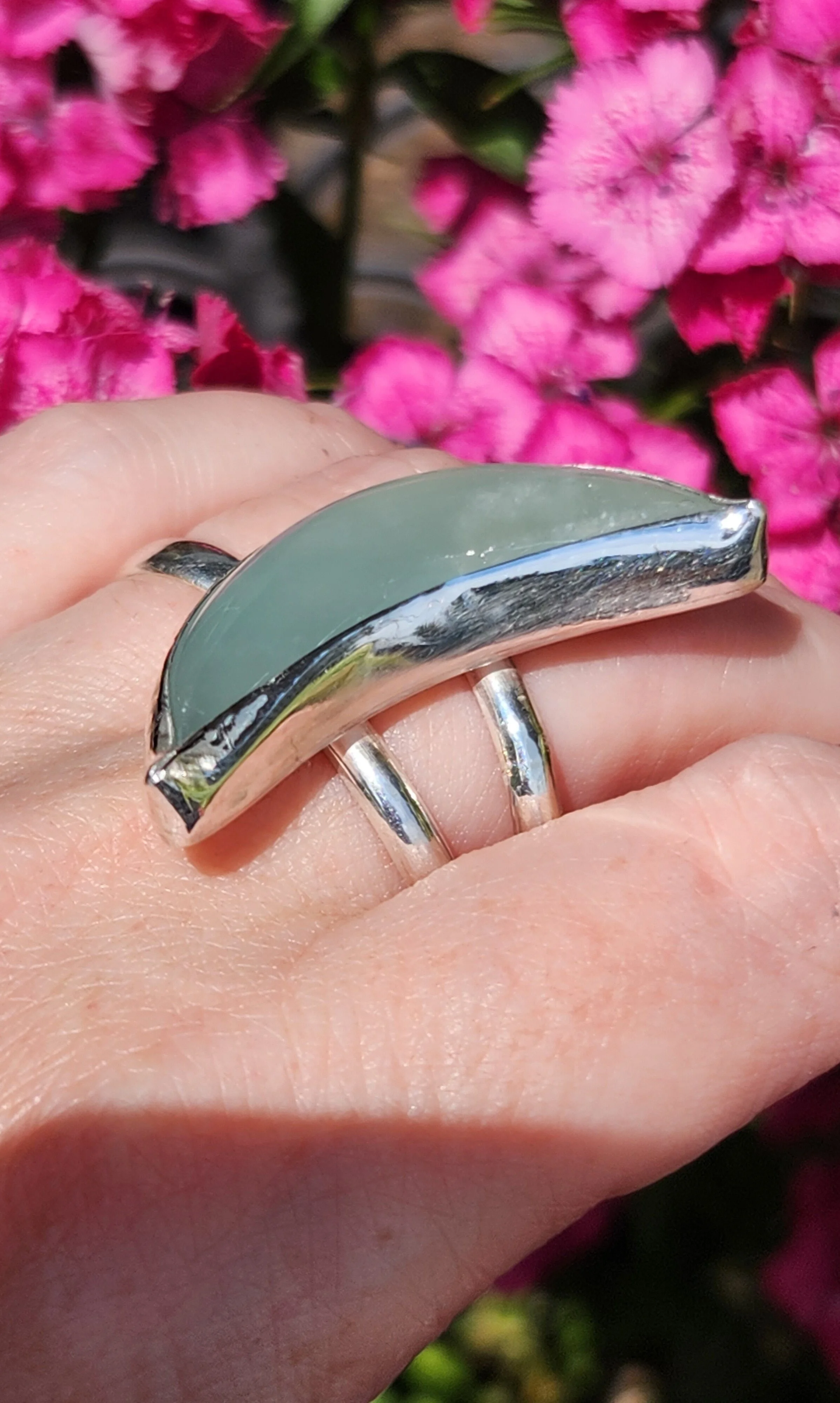 Custom Made Silver Crescent Moon Ring #2