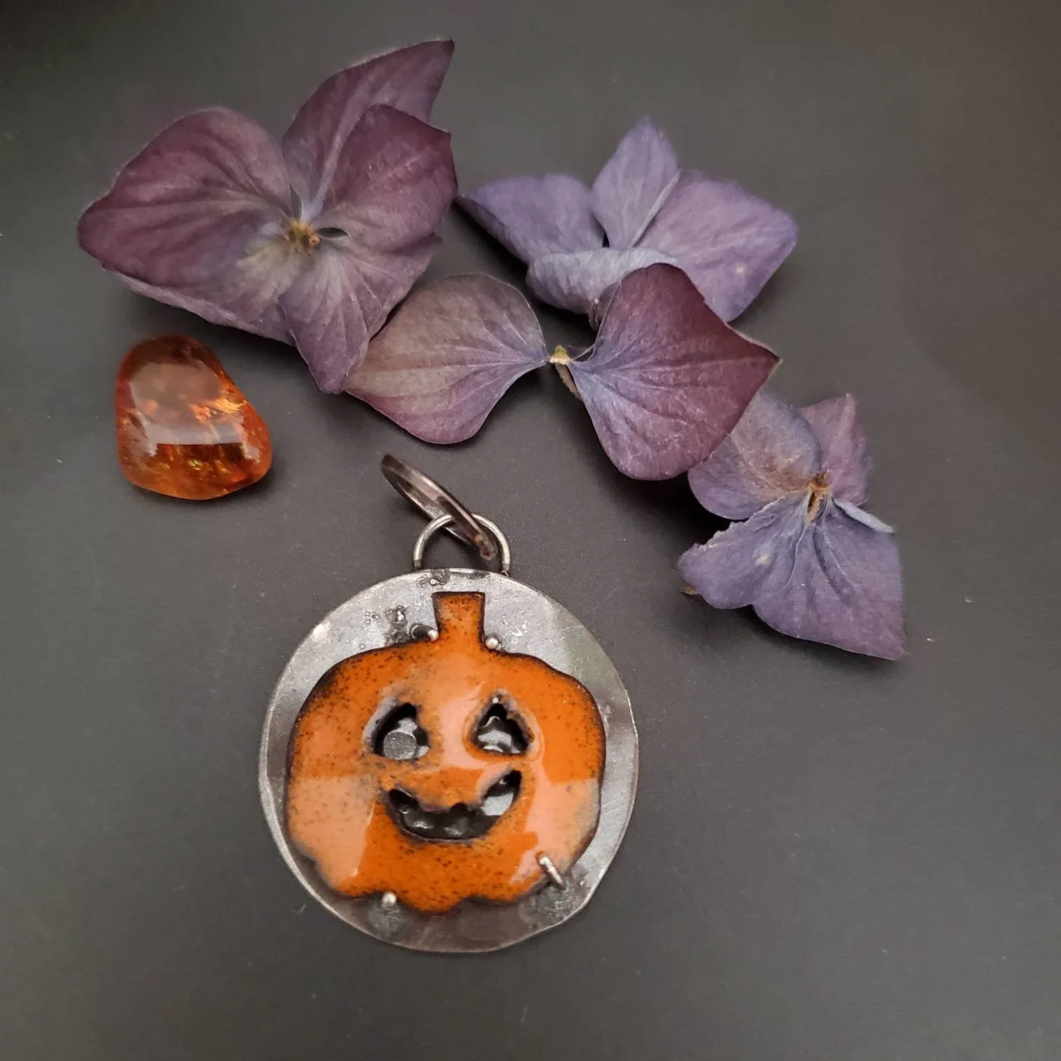 Pumpkin Everything Enameled Silver Pendant