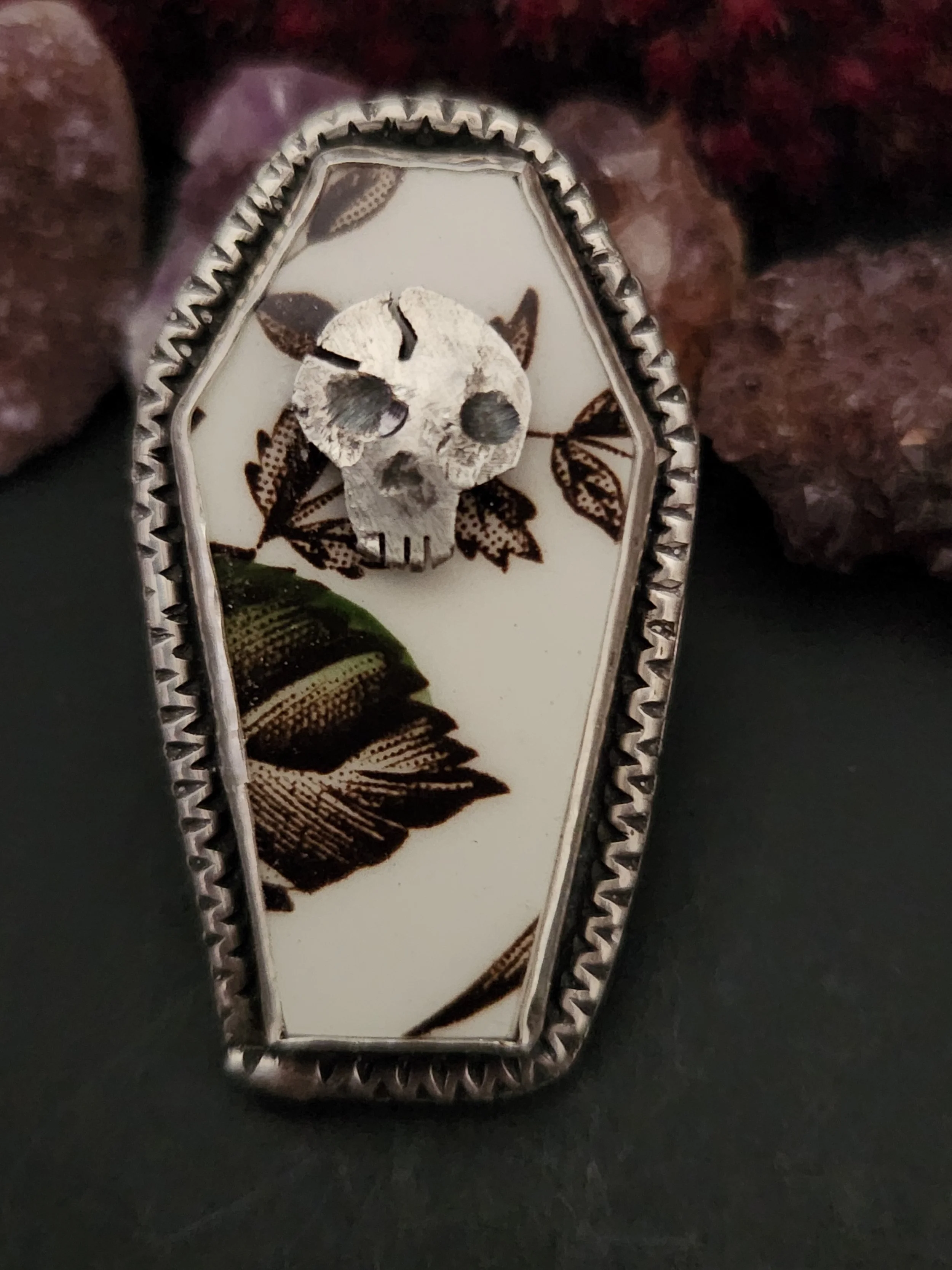 Upcycled China Coffin with Skull Silver Pendant
