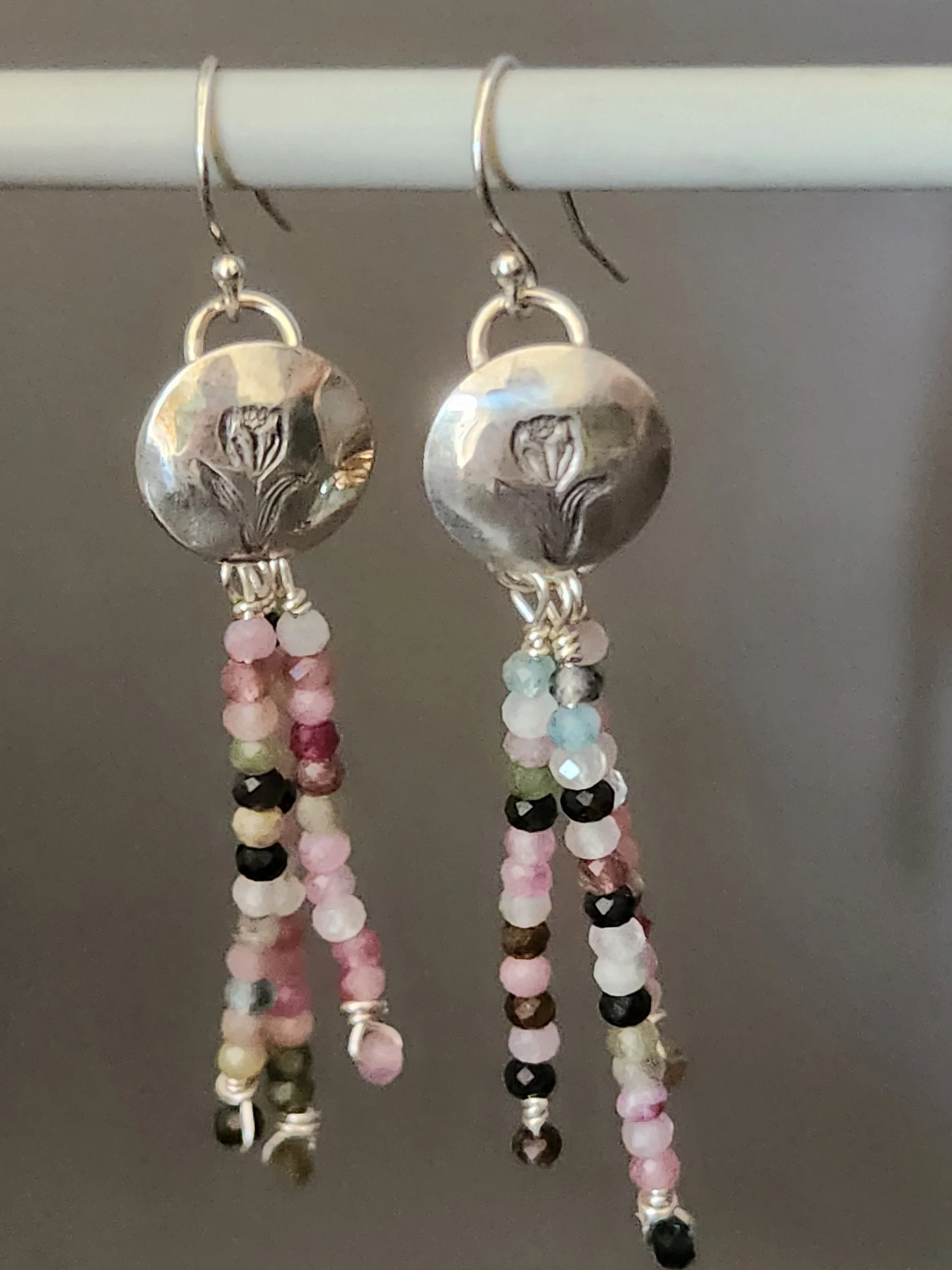 Silver Tulip and Tourmaline Cascade Earrings