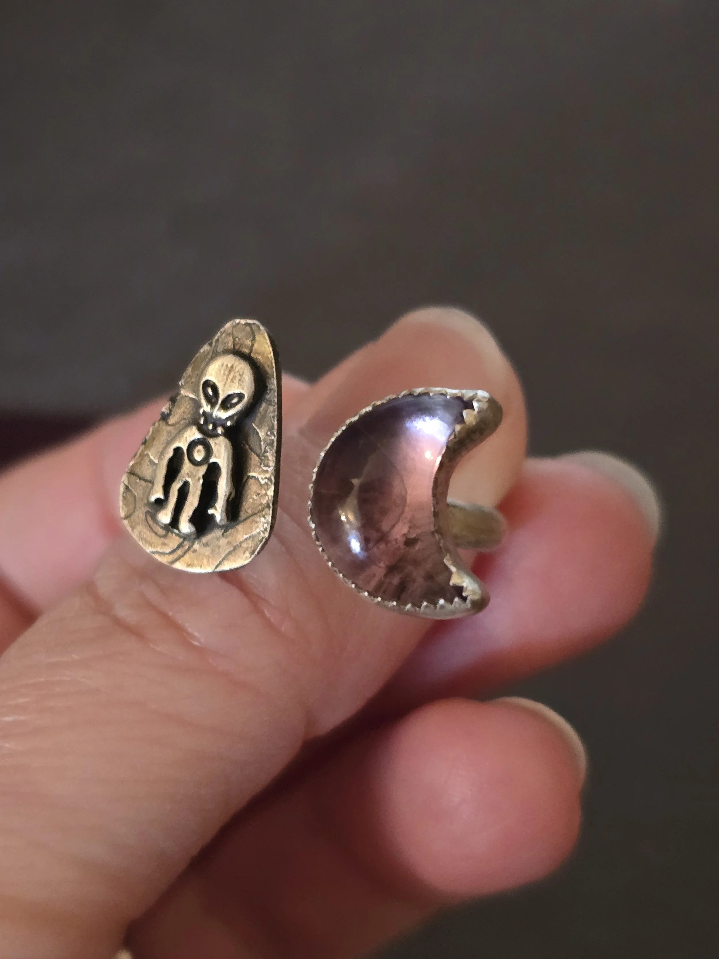 Open Band Alien Amethyst Moon Ring