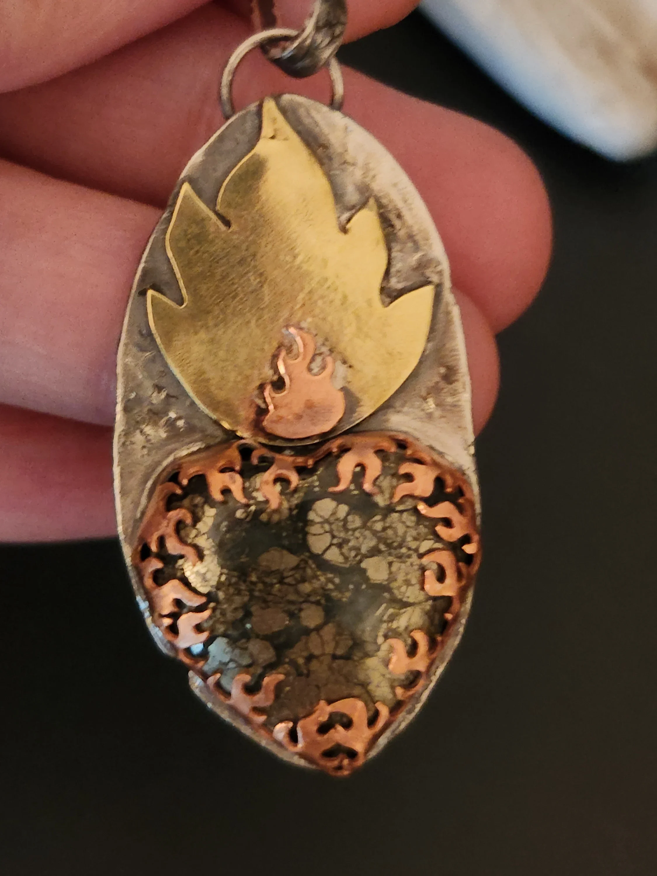 Golden Marcasite Sacred Heart Pendant