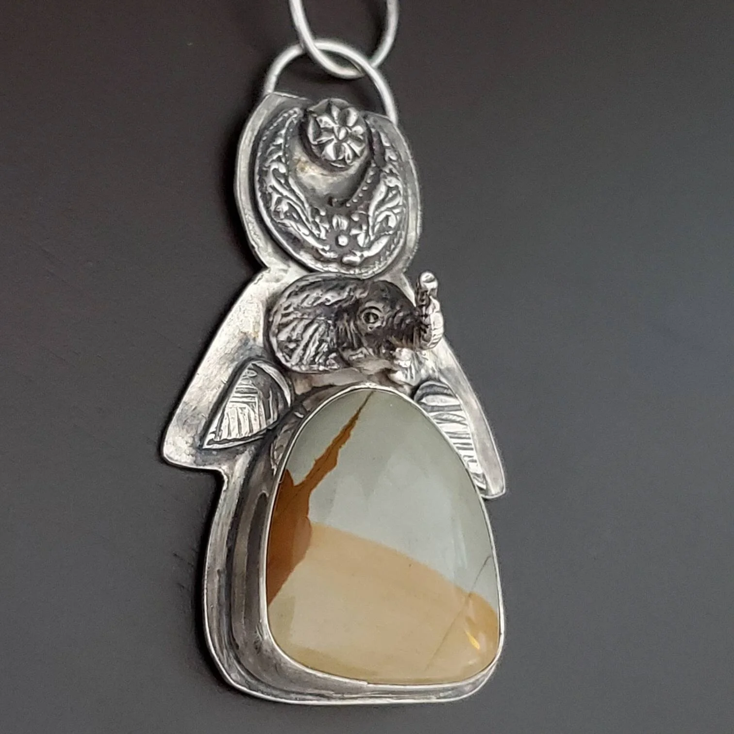 Owyhee Picture Jasper Silver Elephant Amulet Pendant