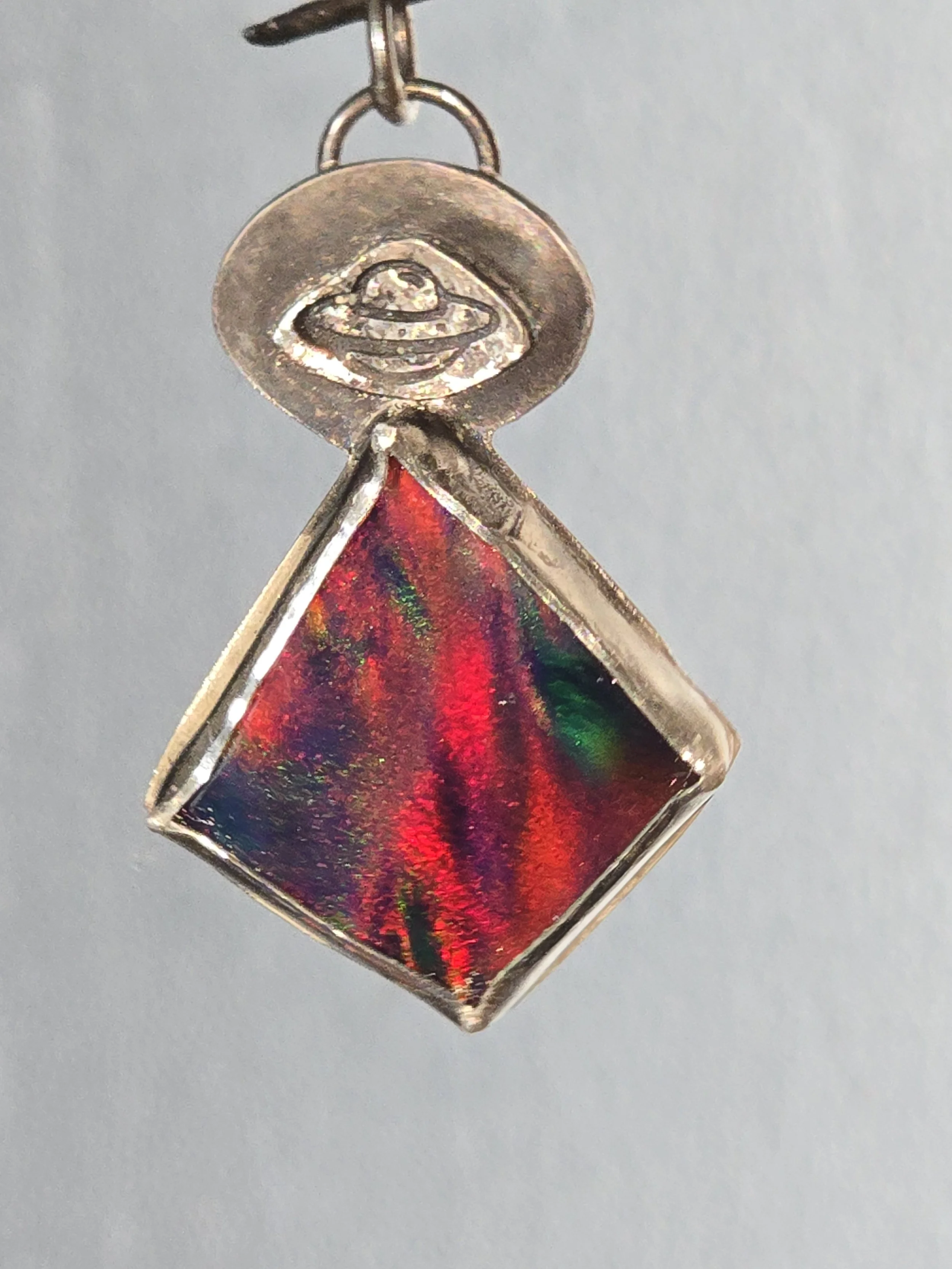 UFO Beaming Aurora Opal Silver Charm Pendant