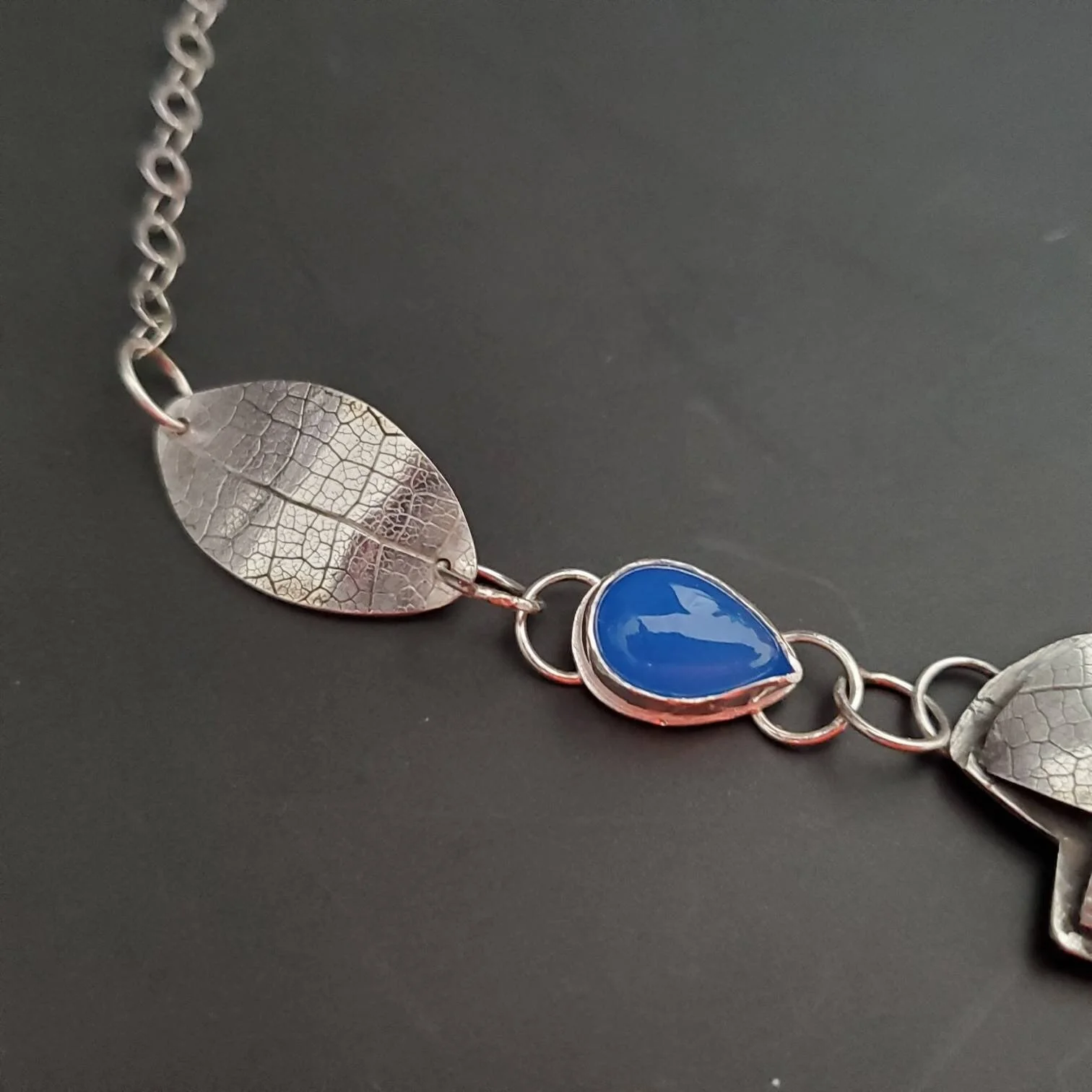 Leafy Statement Necklace with Yellow and Blue Chalcedony 3.jpg