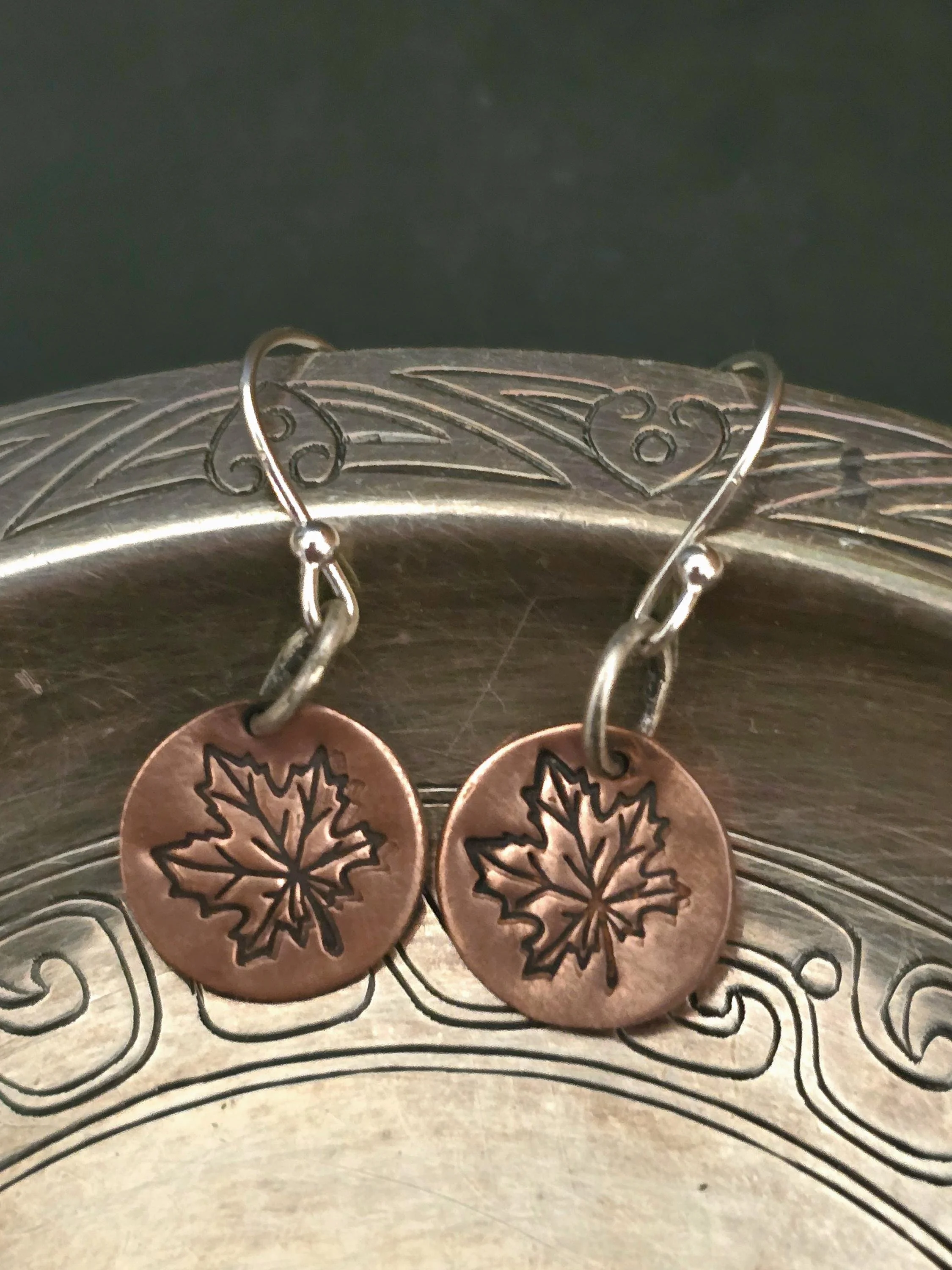 Maple Leaf Copper Silver Earrings