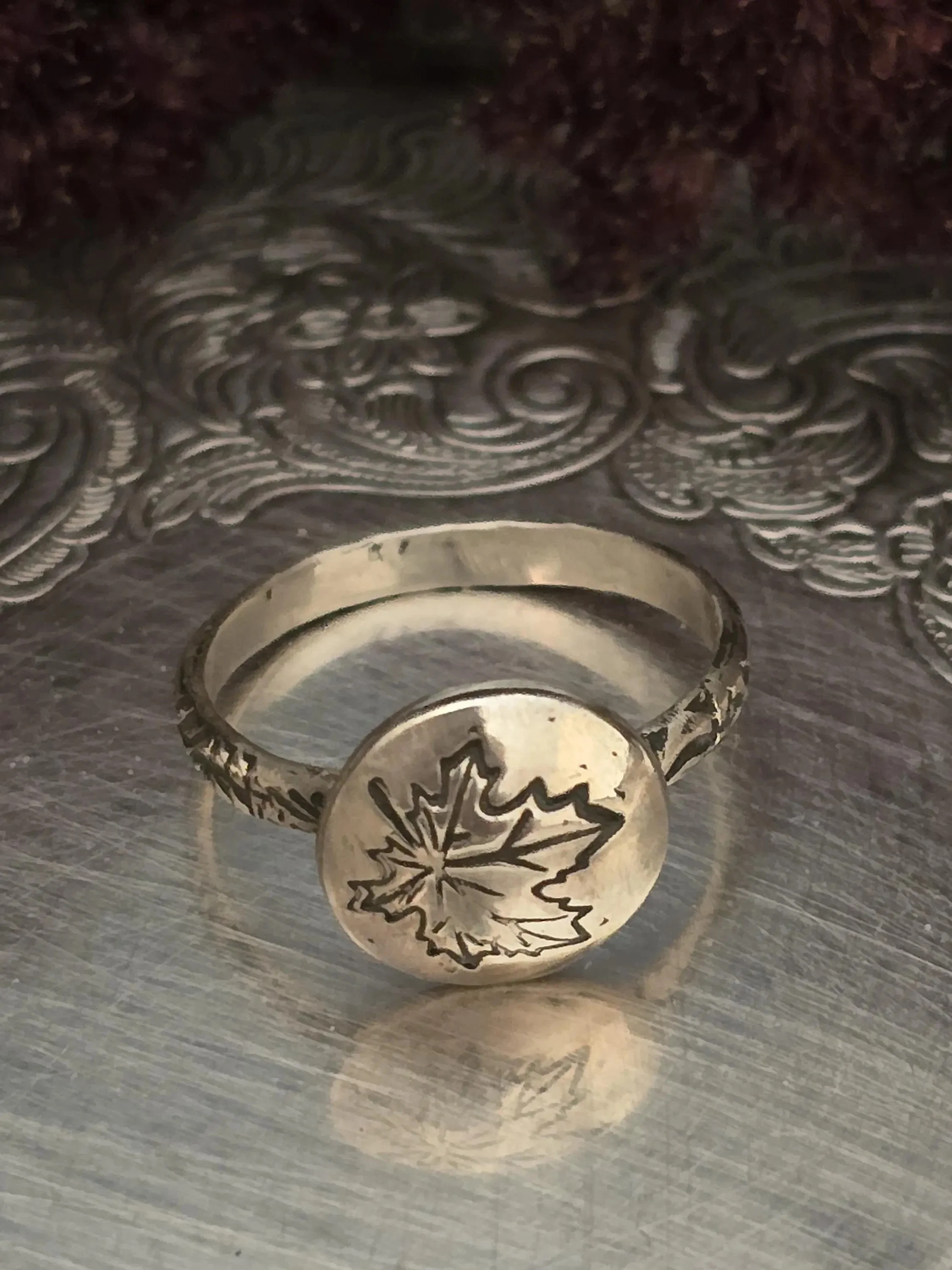 Maple Leaf Domed Sterling Silver Ring 4.jpg