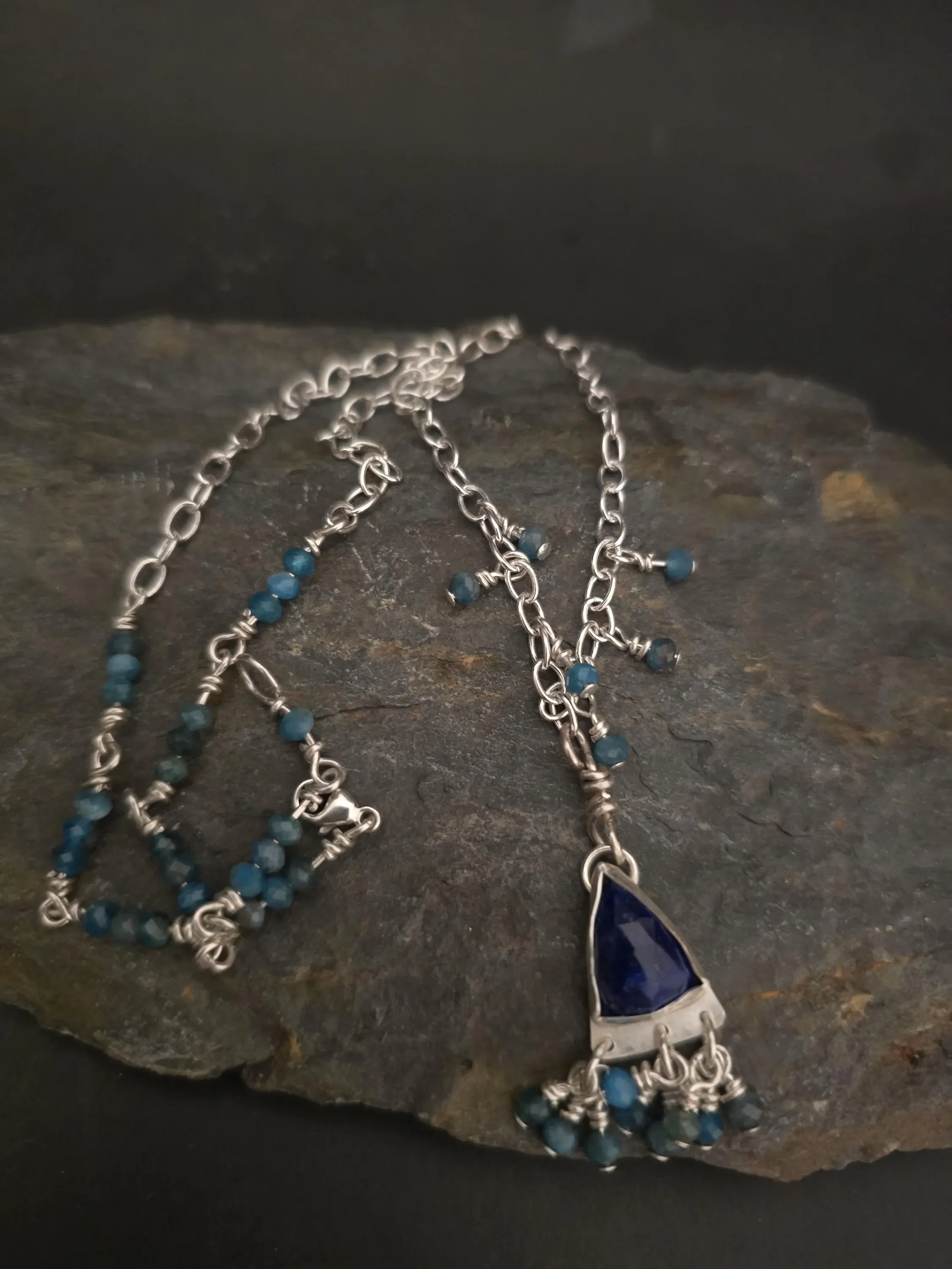Lapis Lazuli and Apatite Silver Pendant with Chain
