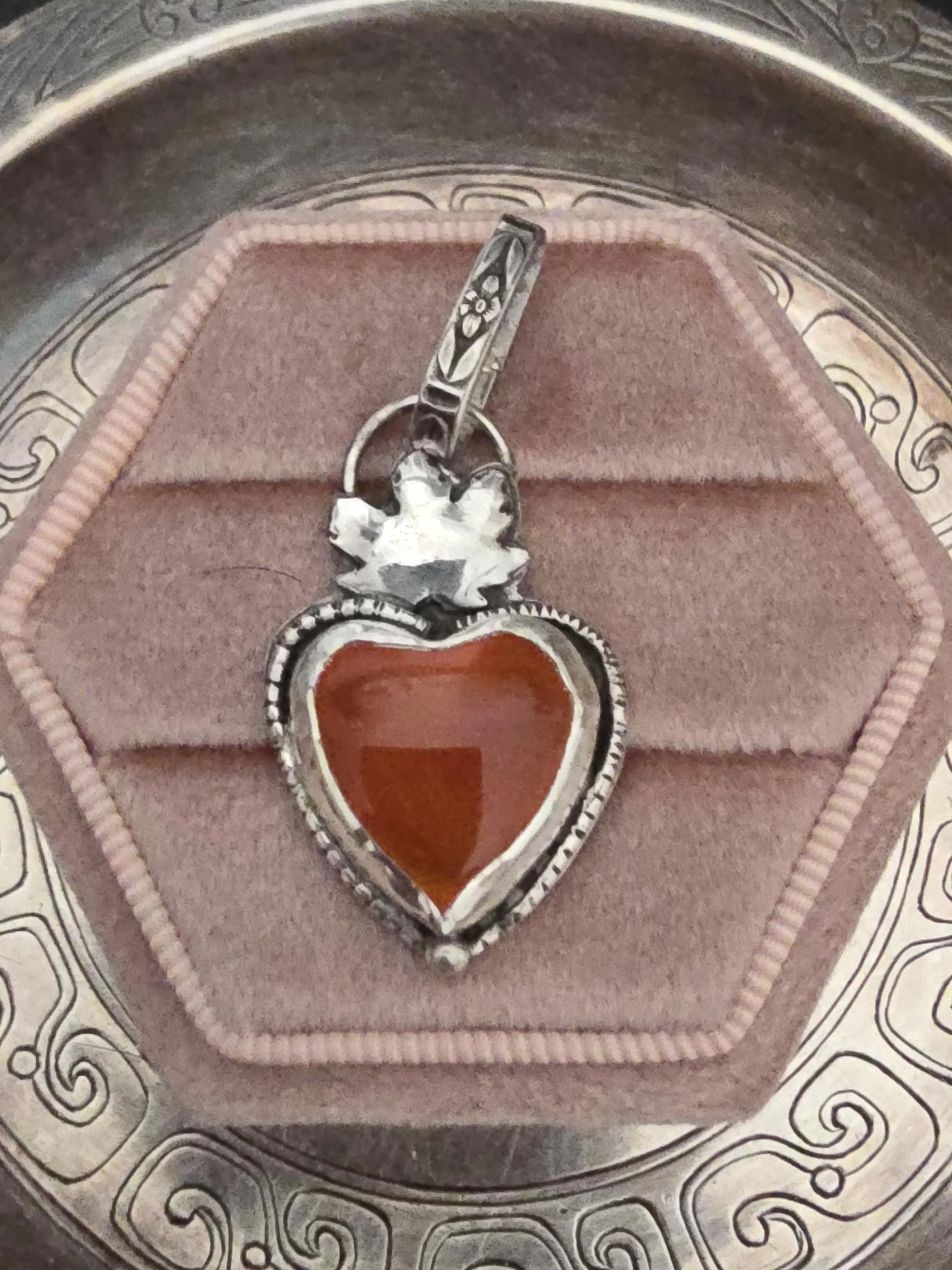 Maple Love Silver Carnelian Artisan Pendant 3