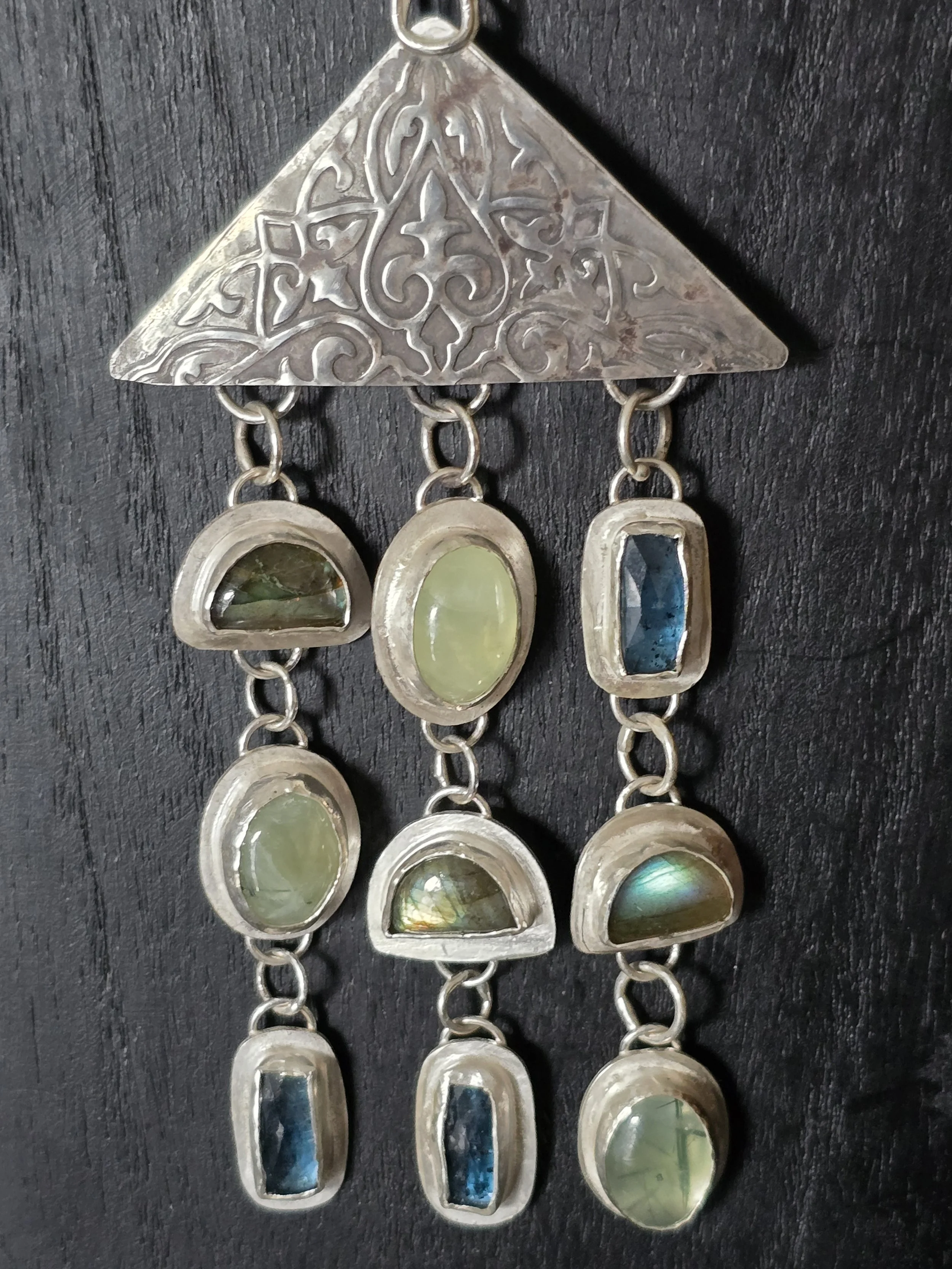 Tumar Silver Labradorite Kyanite Prehnite Pendant