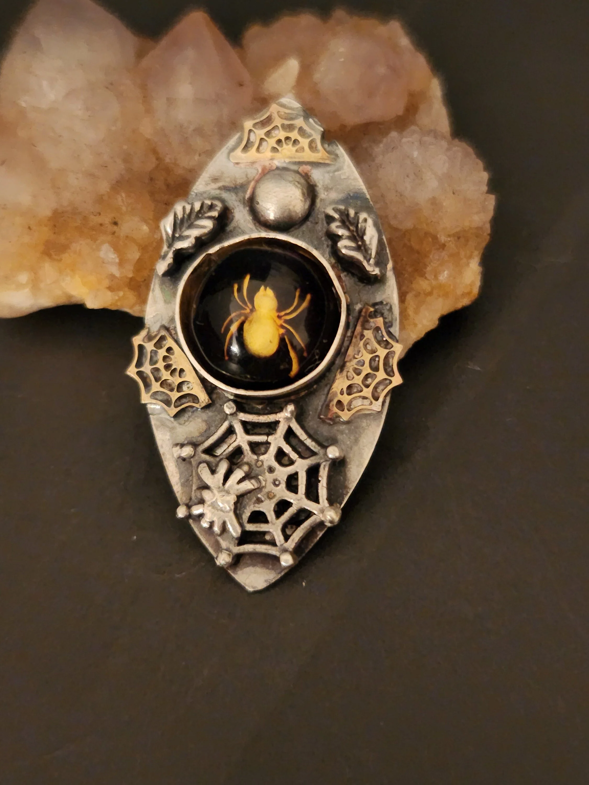 Baltic Amber Spider Silver Ring-Made to Size