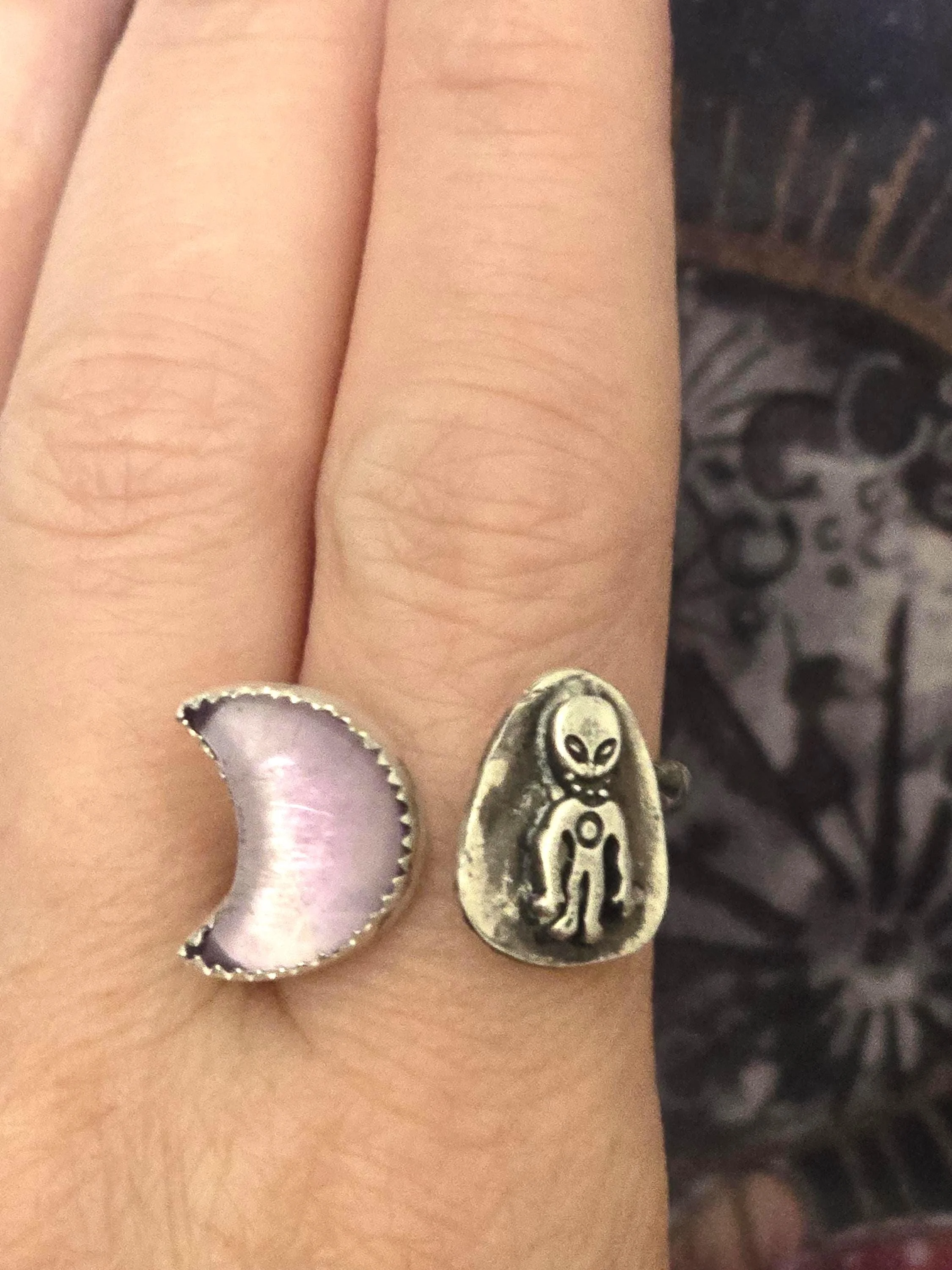Alien with Amethyst Moon Silver Ring