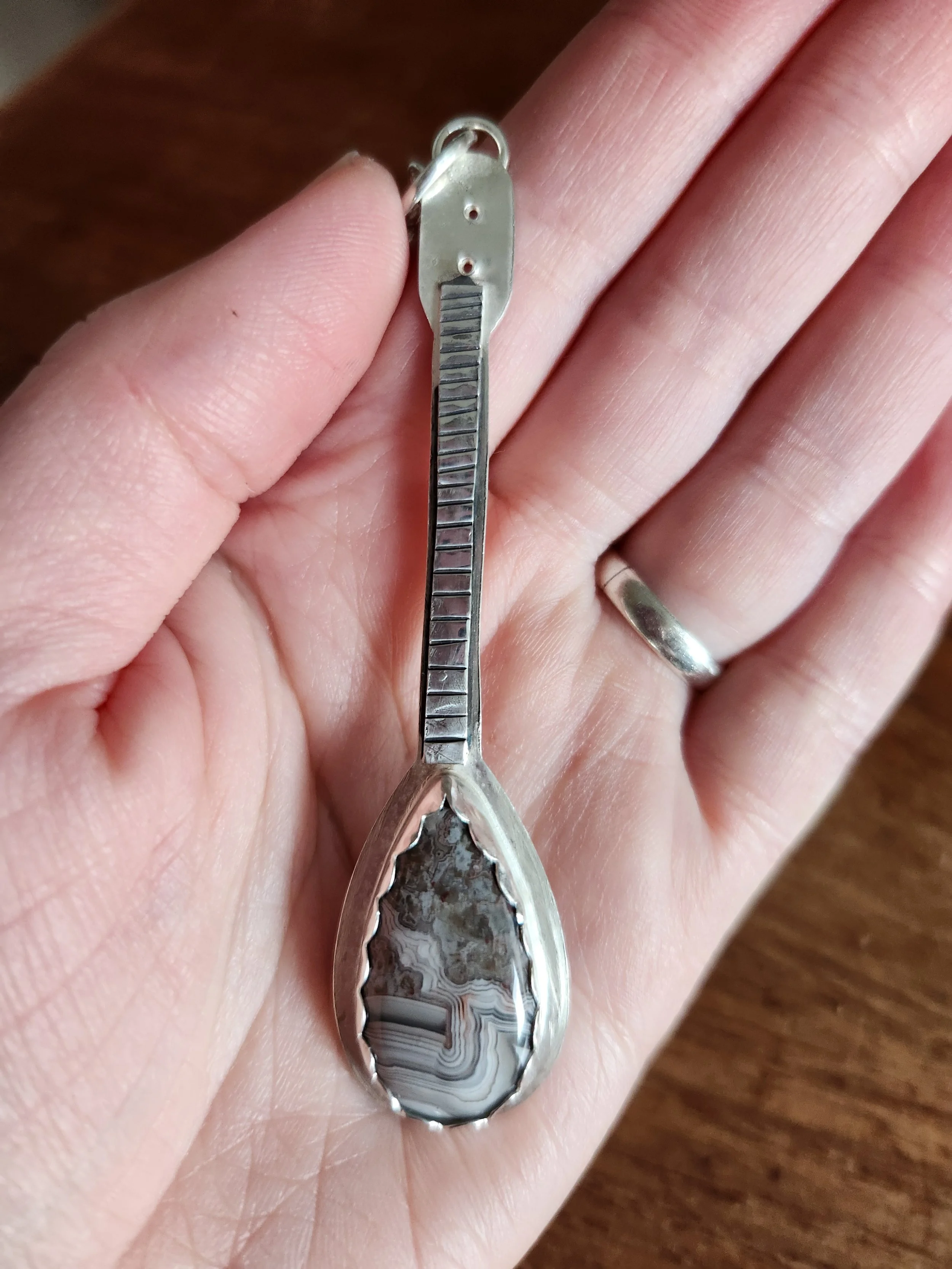 Custom made Dombra with crazy lace agate pendant
