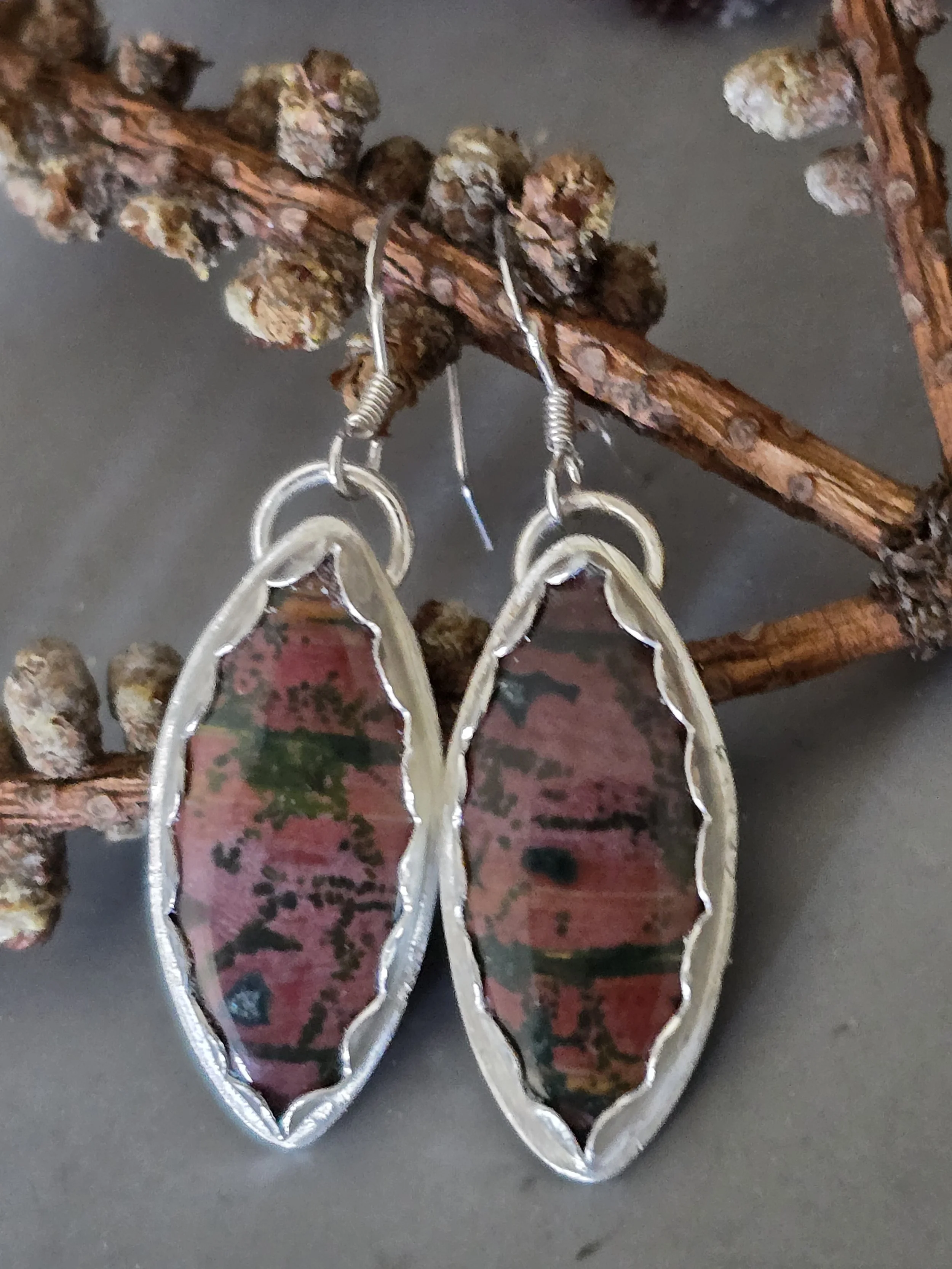 Ocean Jasper in Silver Earrings Marquis Shape