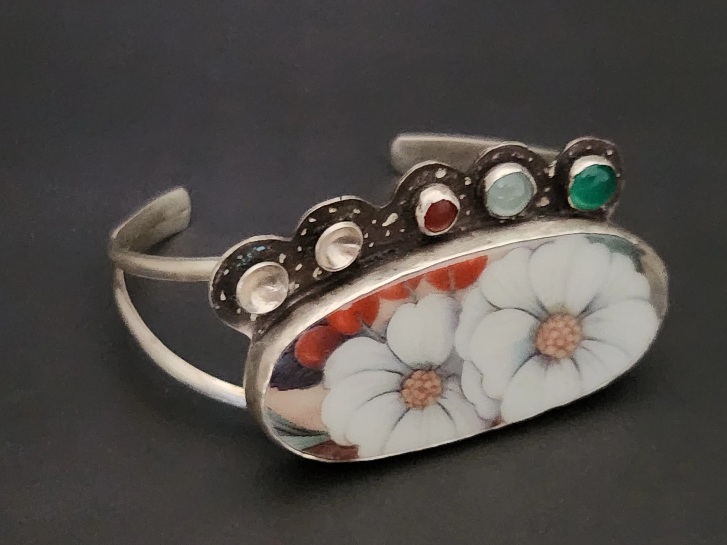 Silver China Blooms Cuff Bracelet
