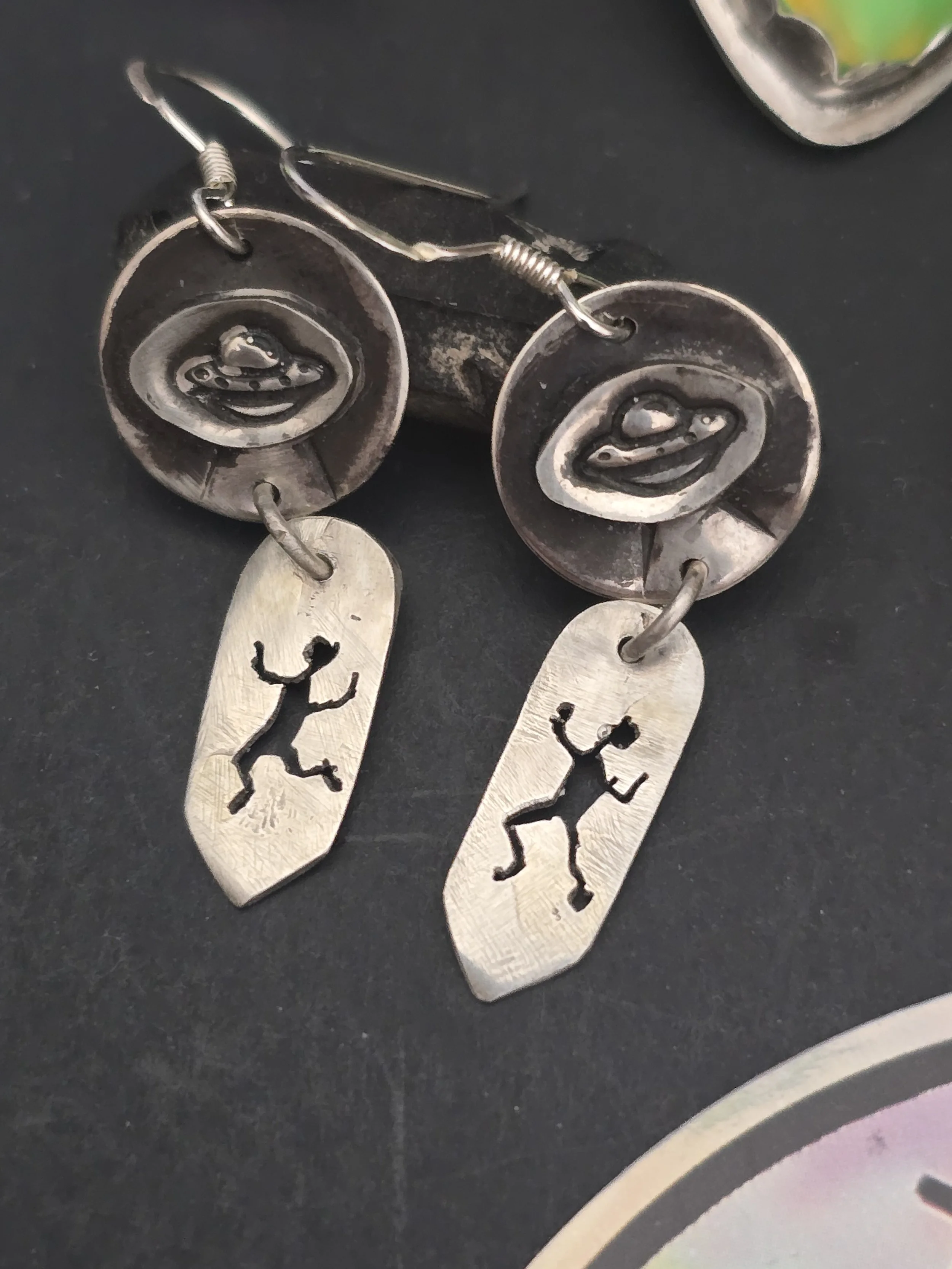 Alien Abduction Silver Earrings