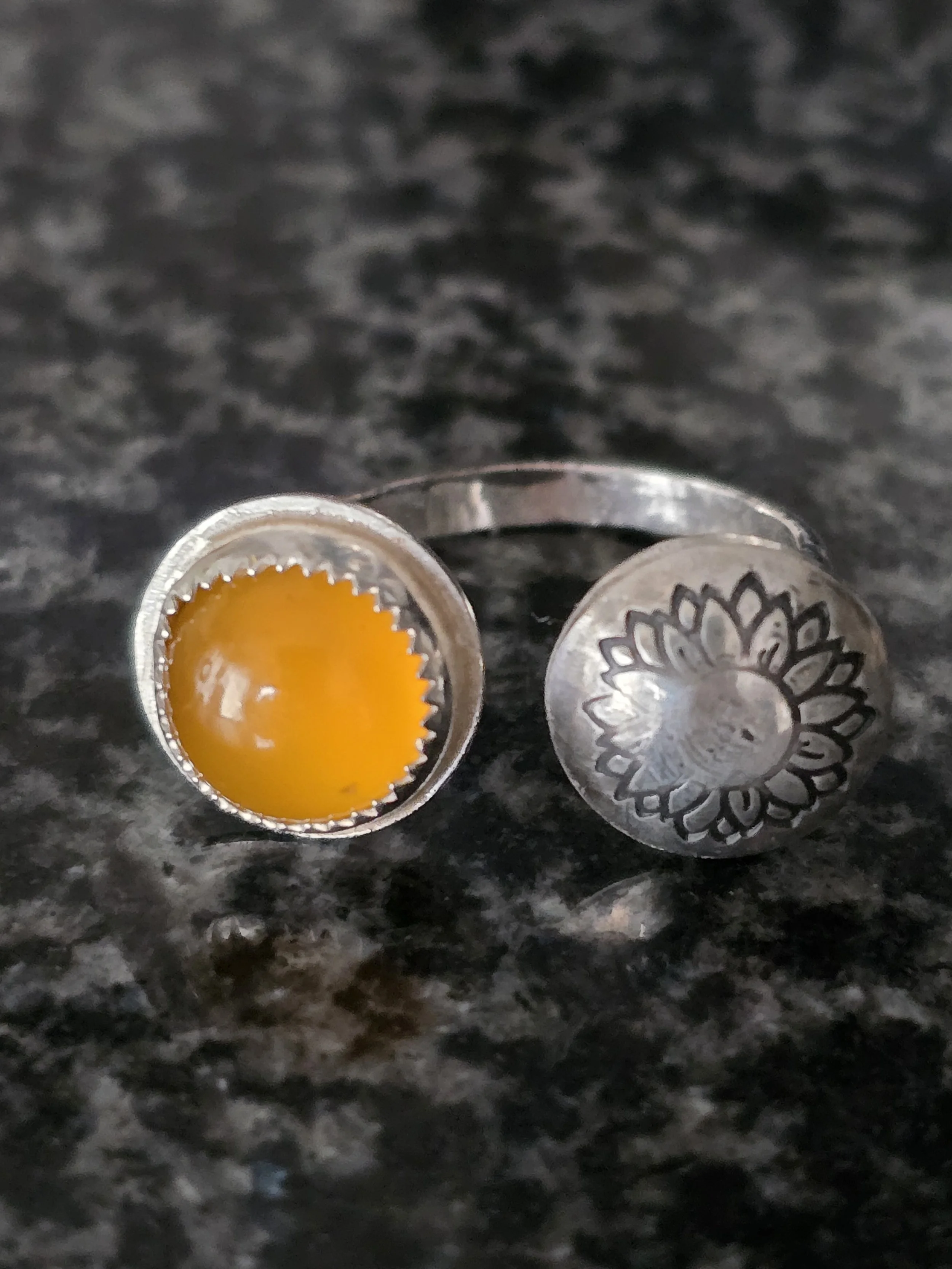 Sunflower double ring with chalcedony 5.jpg