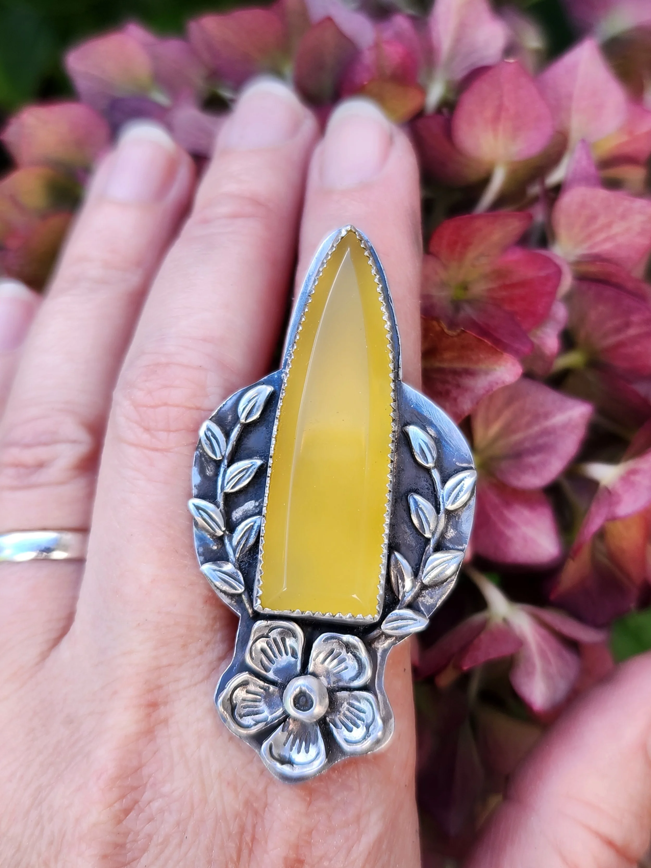 Custom made statement ring with chalcedony
