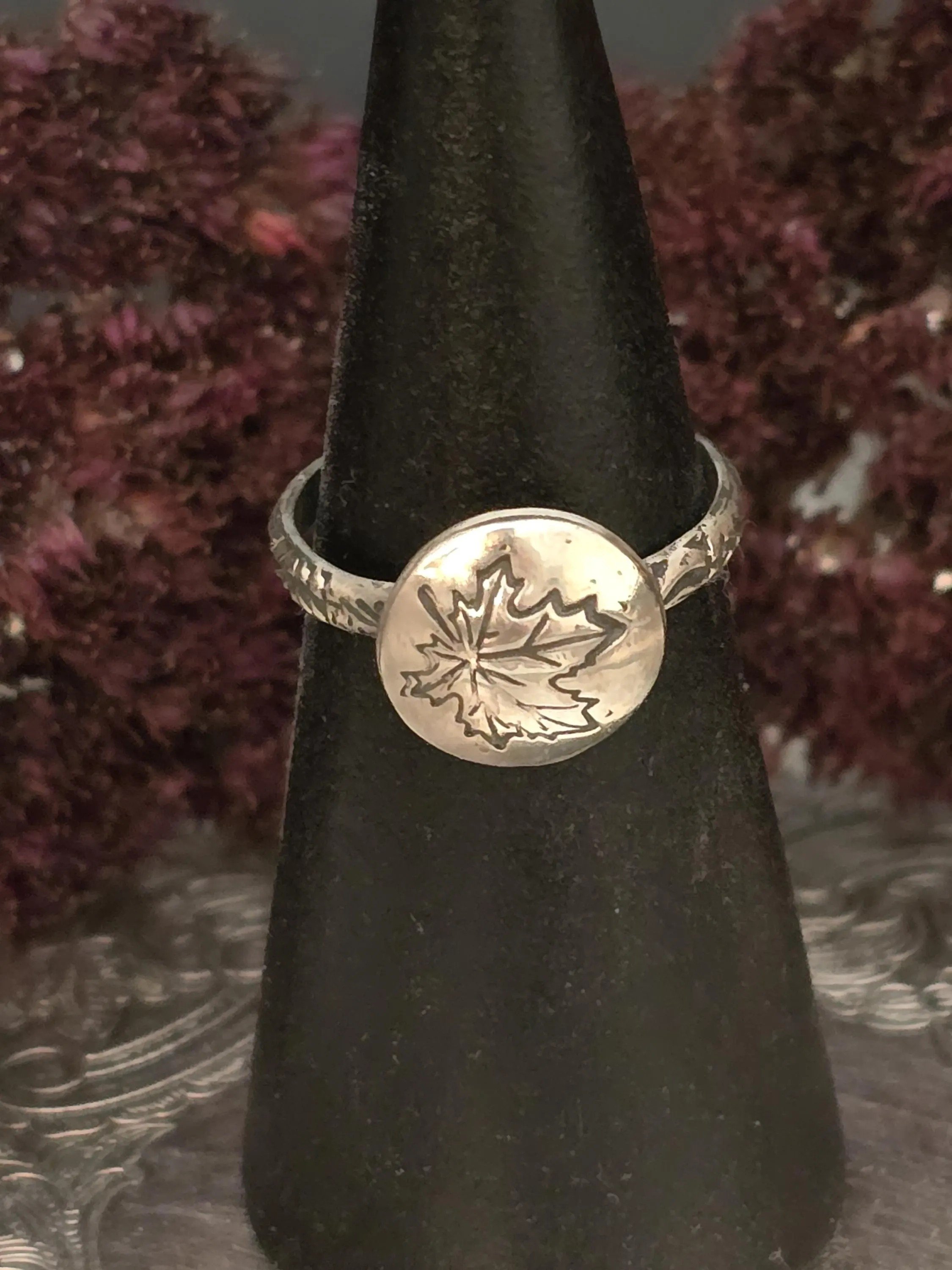 Maple Leaf Domed Sterling Silver Ring 2.jpg