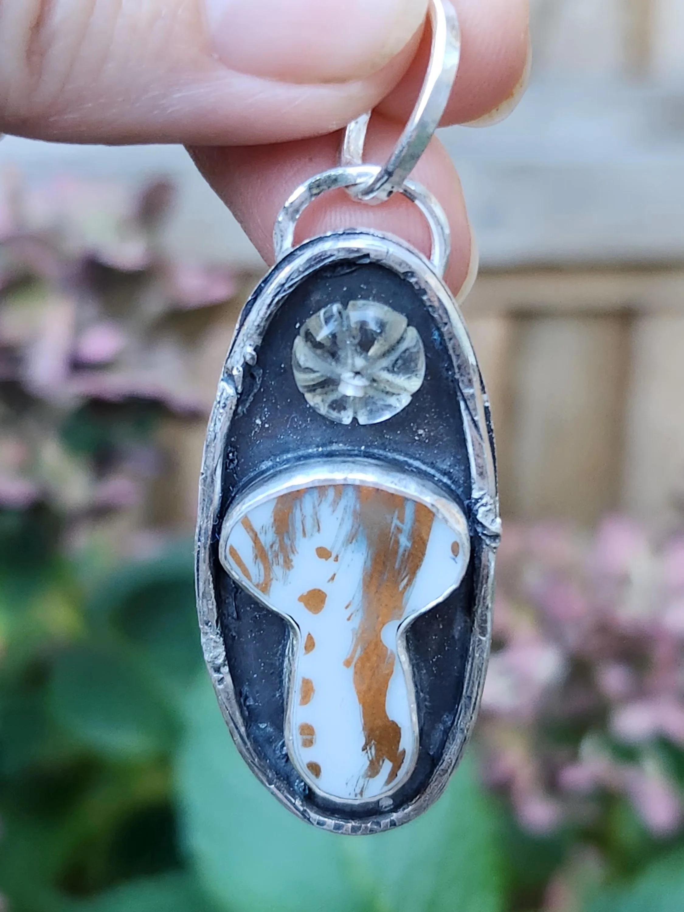 Golden China Mushroom with a Carved Crystal Flower in a Twig Frame