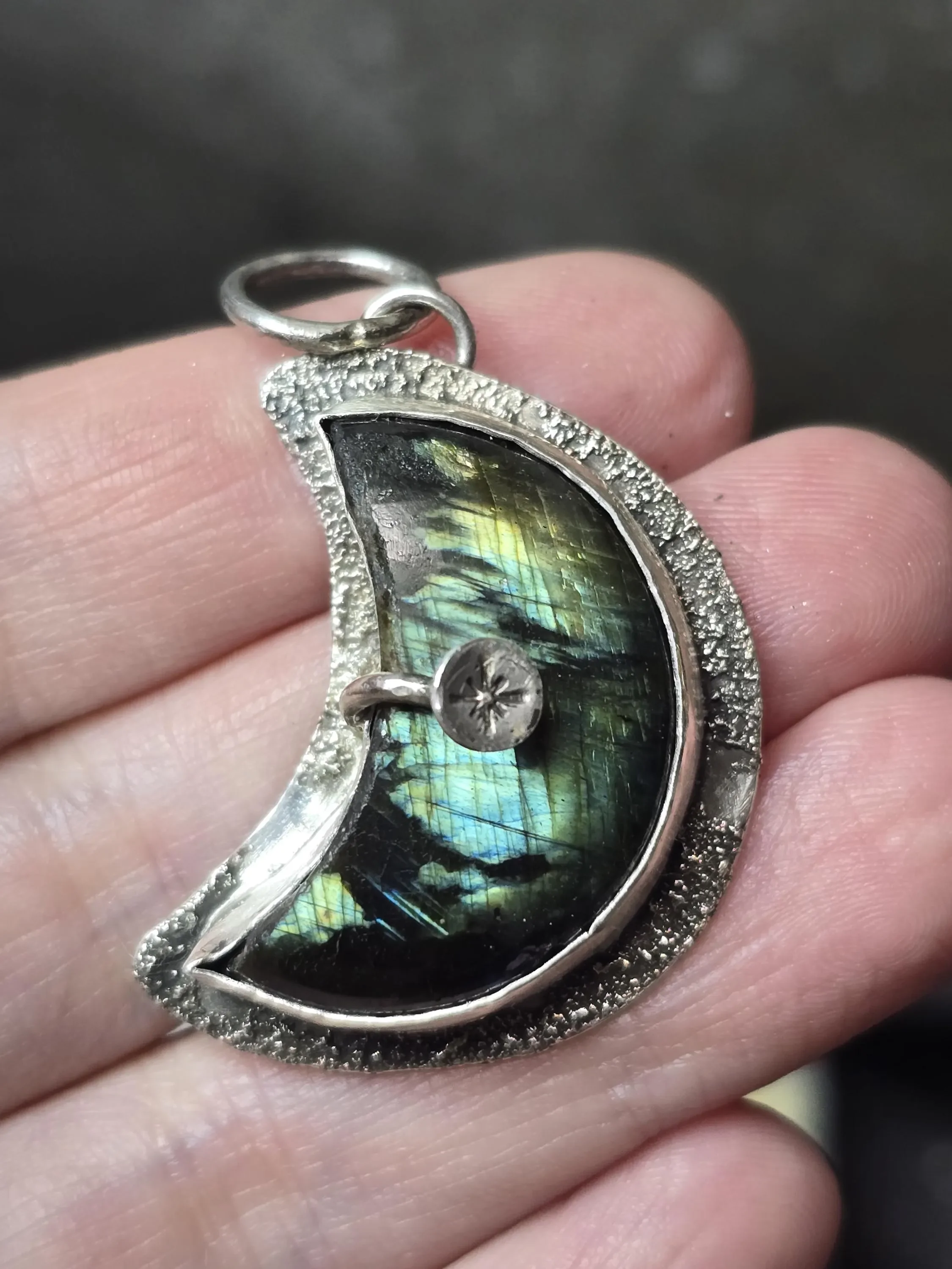 Labradorite Moon Pendant