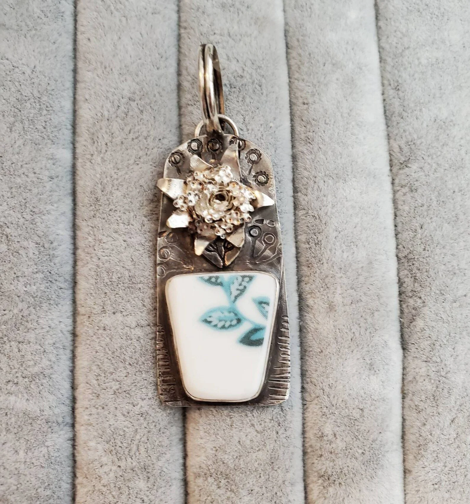 Sunflower in a Flower pot made with upcycled china