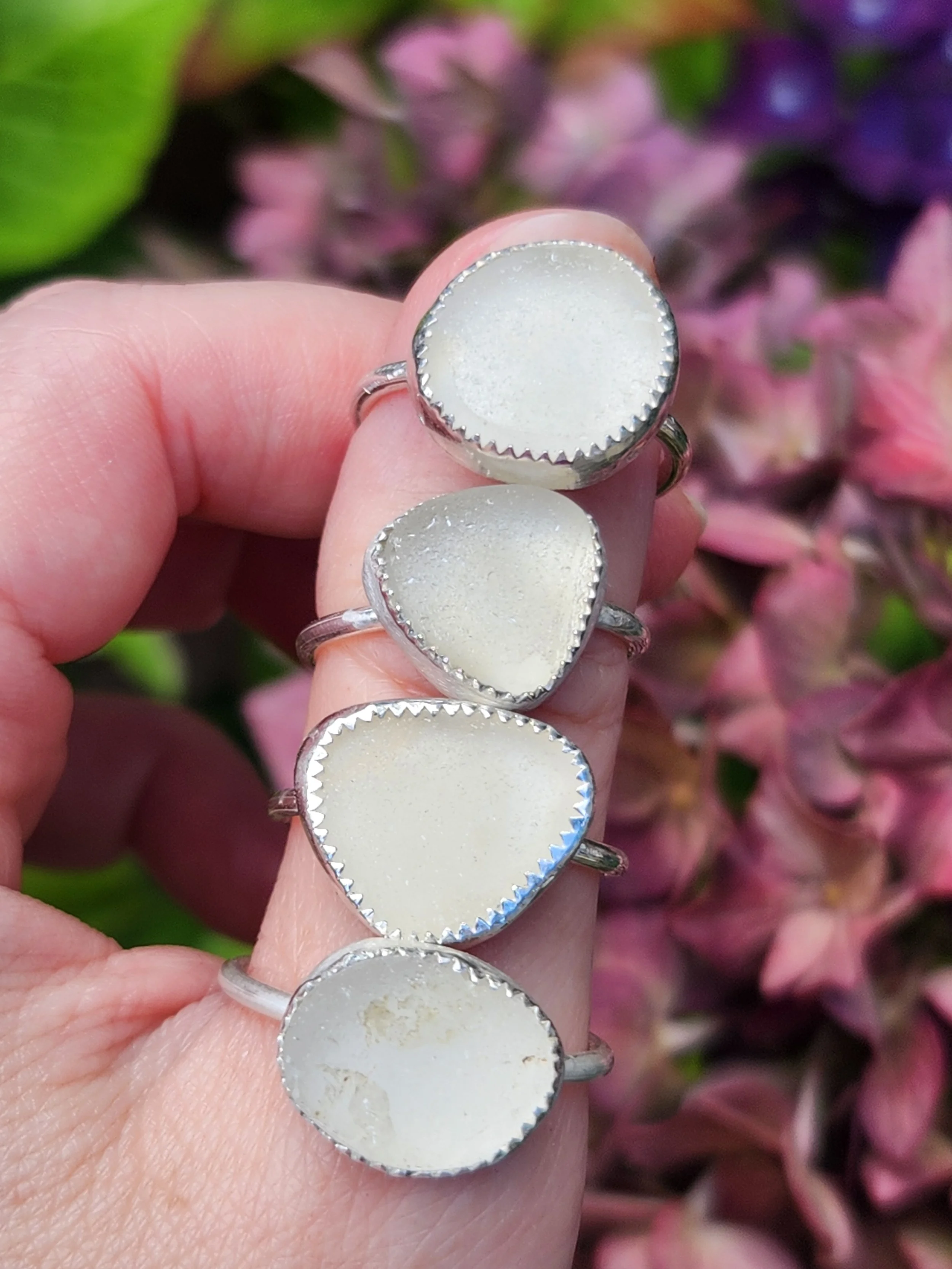 White Sea Glass Silver Stacking Ring