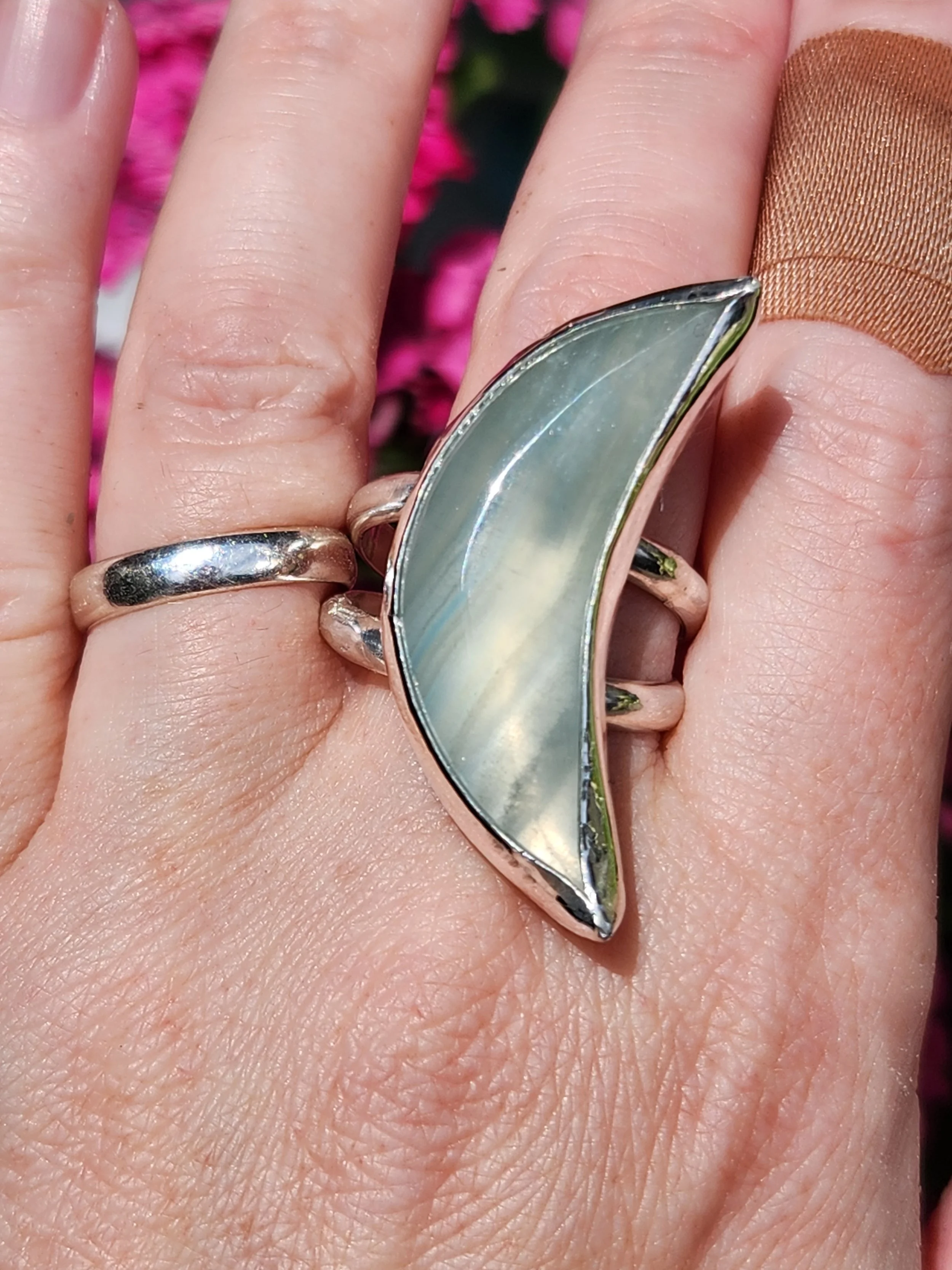 Custom made moon ring with BC picture stone