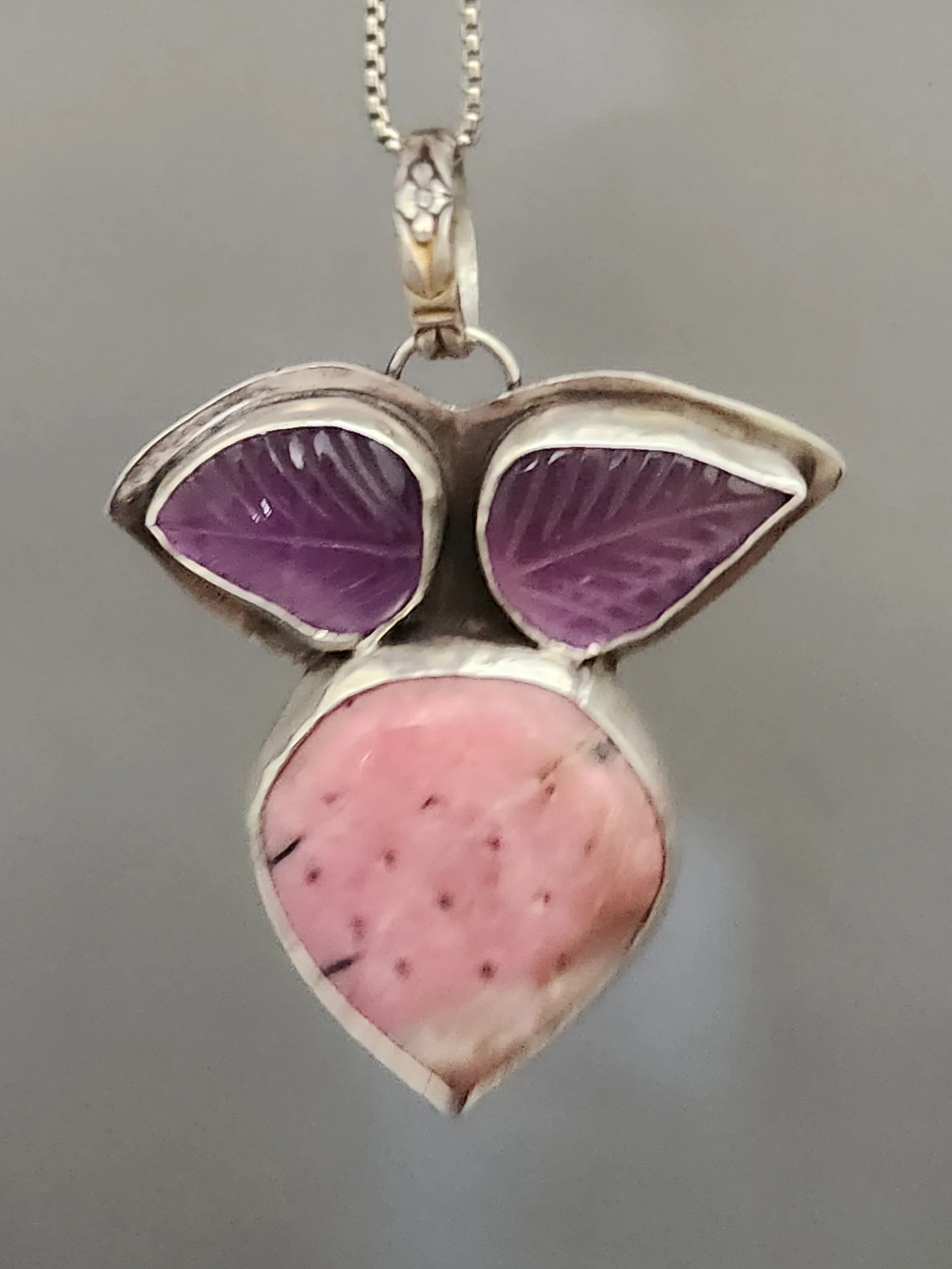 Strawberry Pendant with Rhodonite and Amethyst