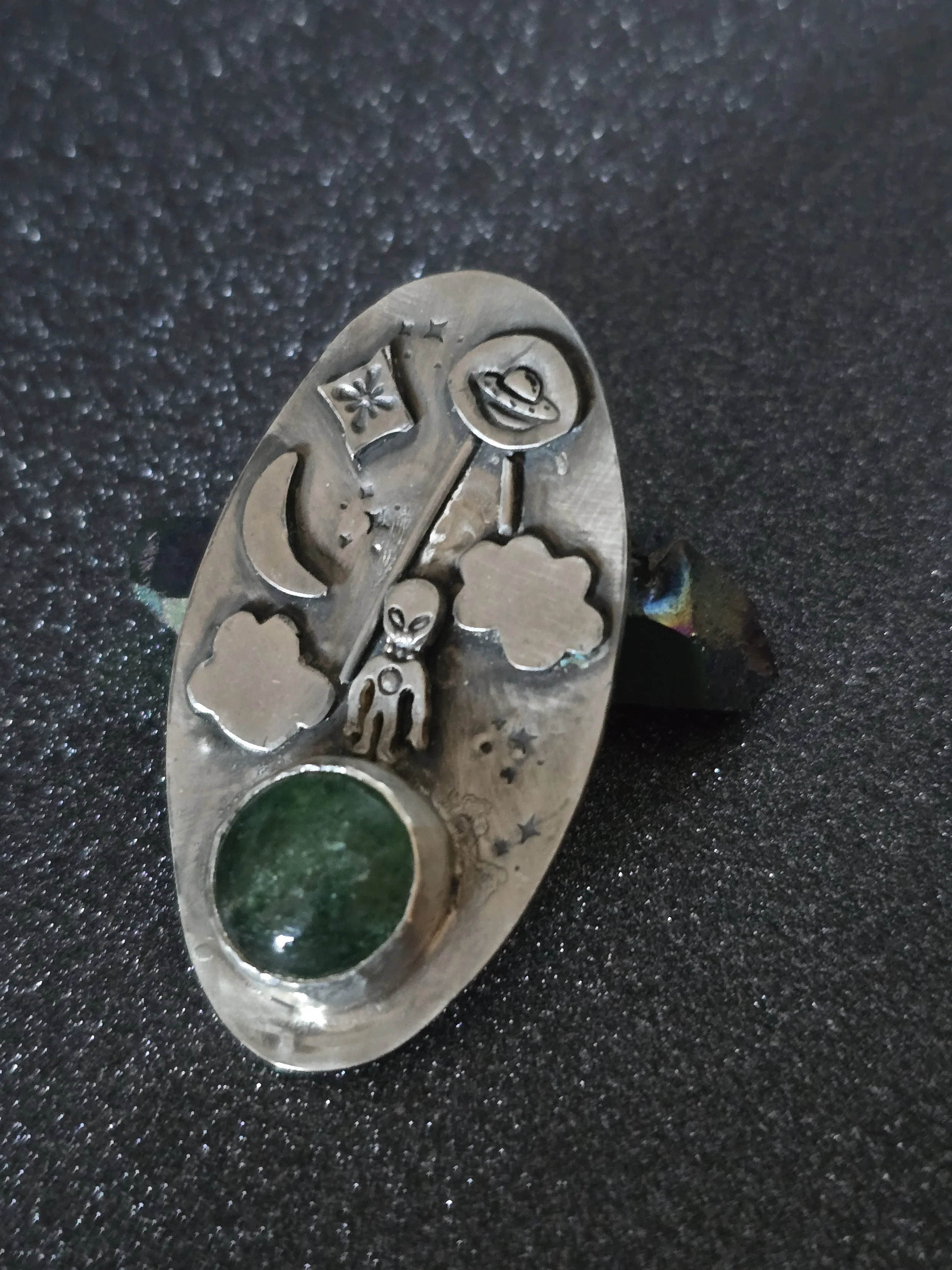 Alien at Home Planet Silver Brooch