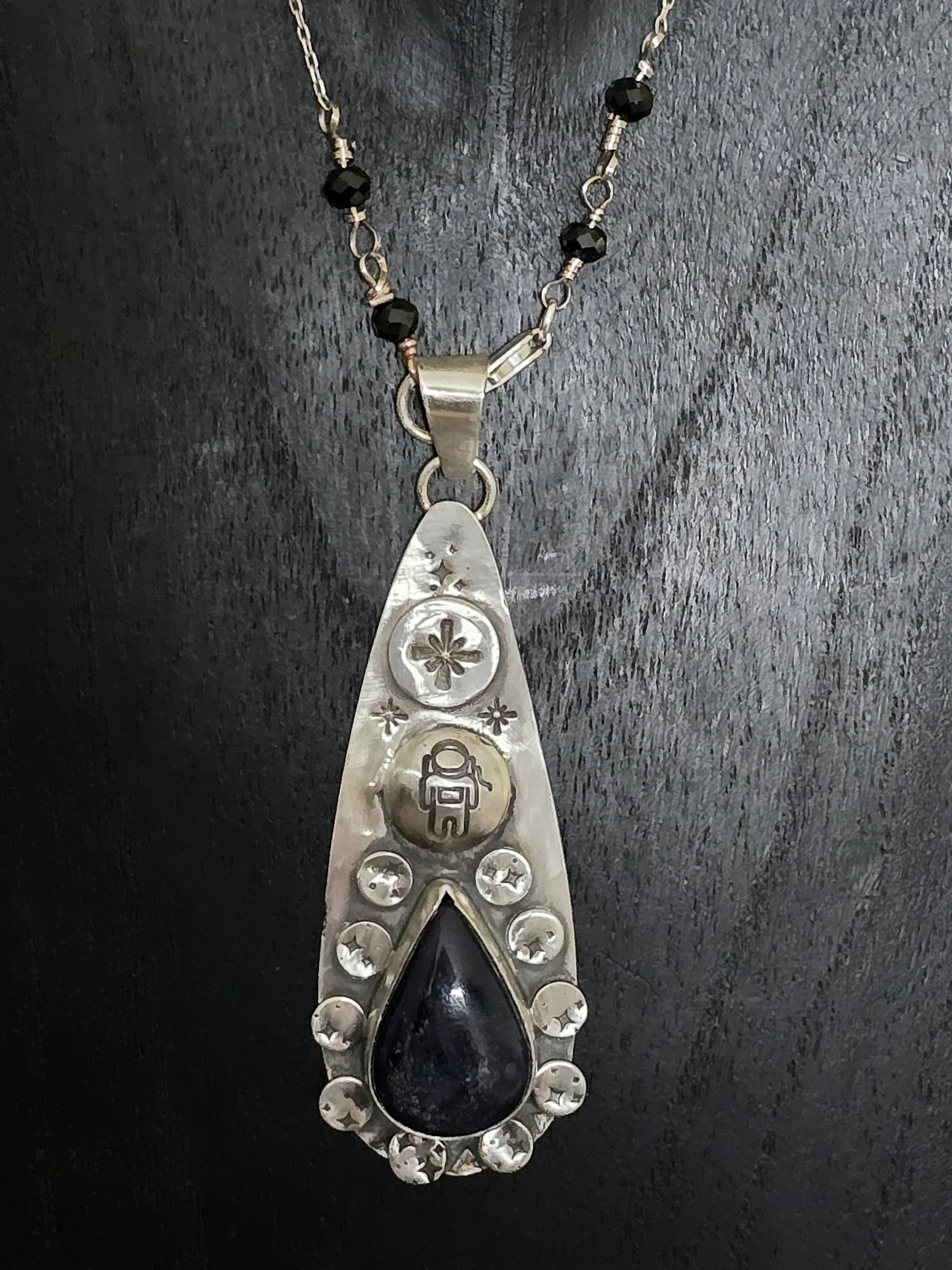Astronaut in Space Silver Iolite Sunstone Pendant with Chain