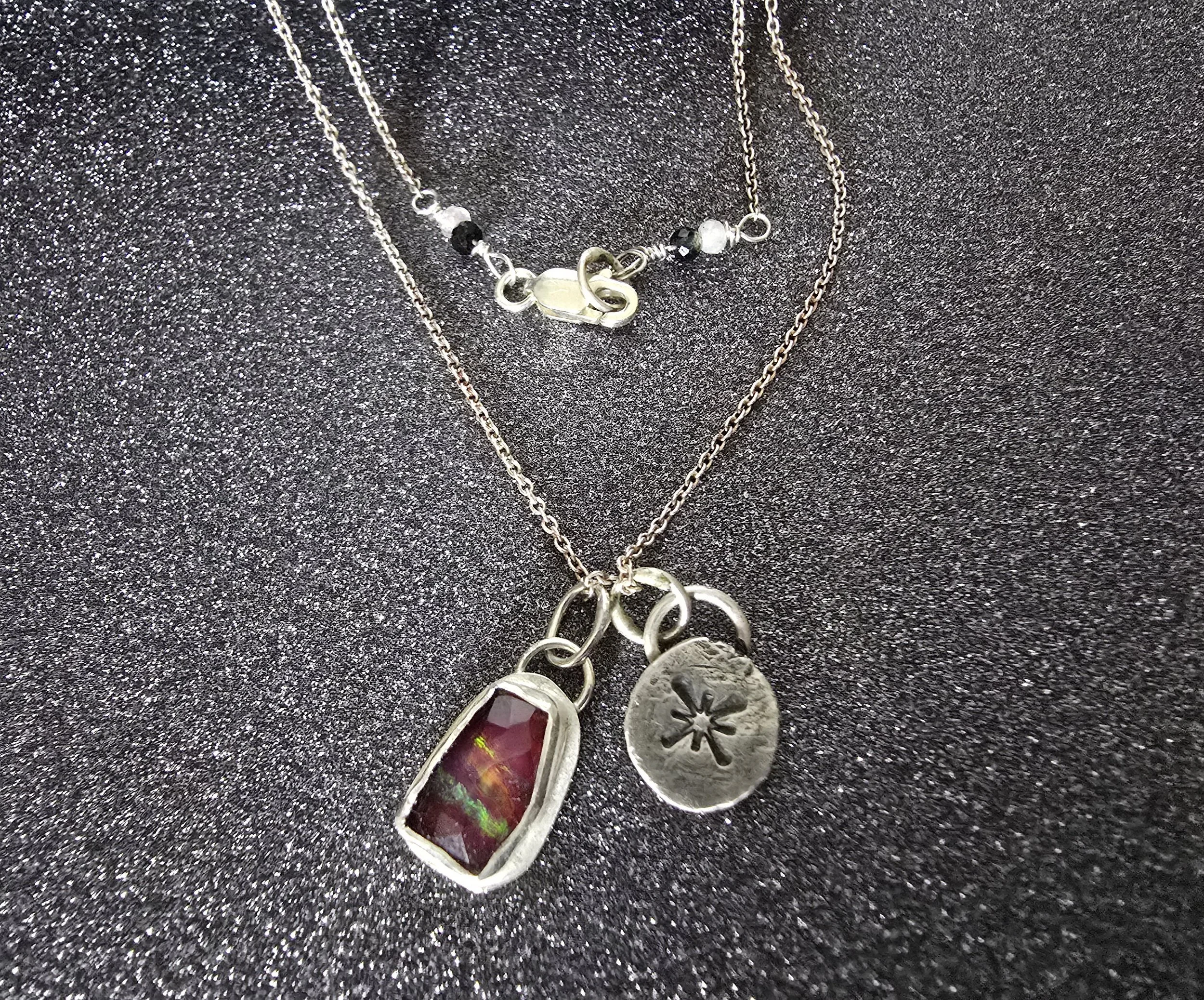 Star Charm Necklace with Aurora Opal