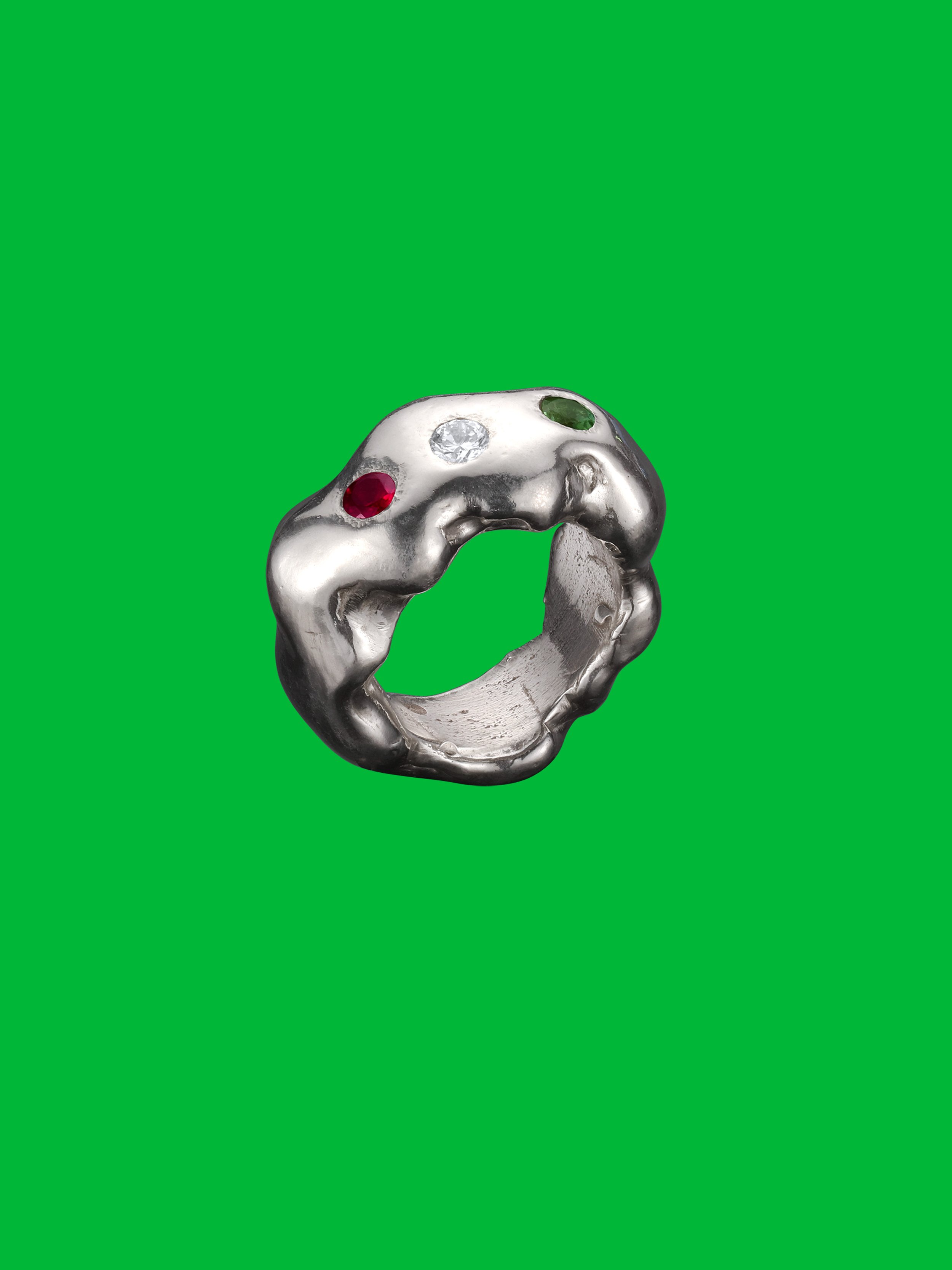 Amorphous Collection Large Band with Diamond, Garnet & Tourmaline