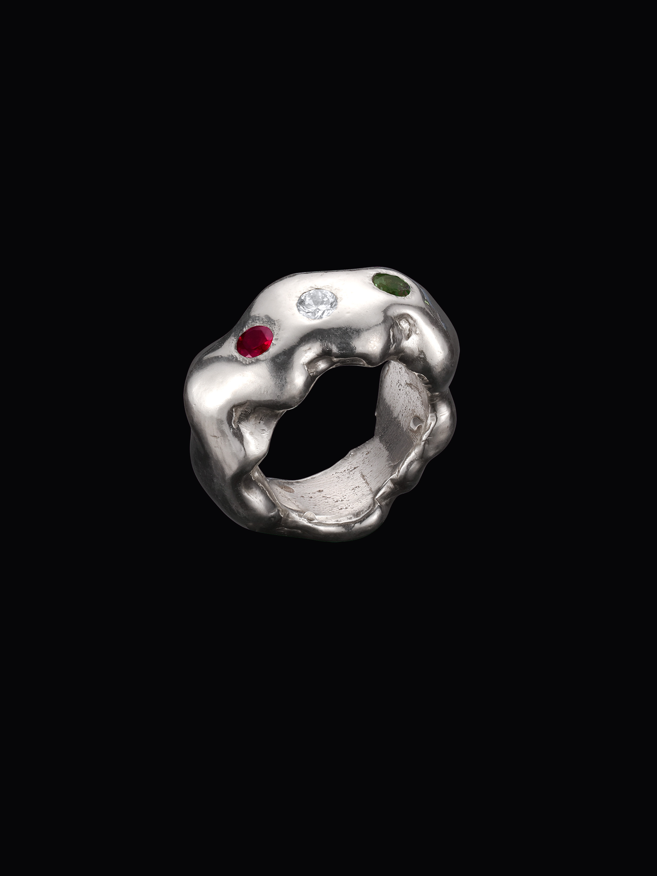 Amorphous Collection Large Band with Diamond, Garnet & Tourmaline