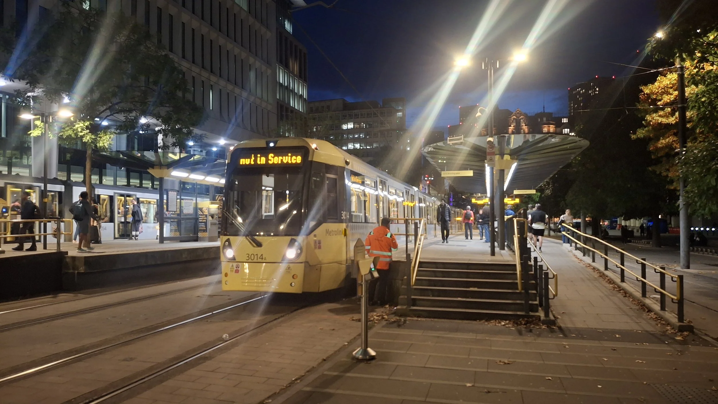 Out of service tram at St Peter's Square Platform C, 2 October 2026.