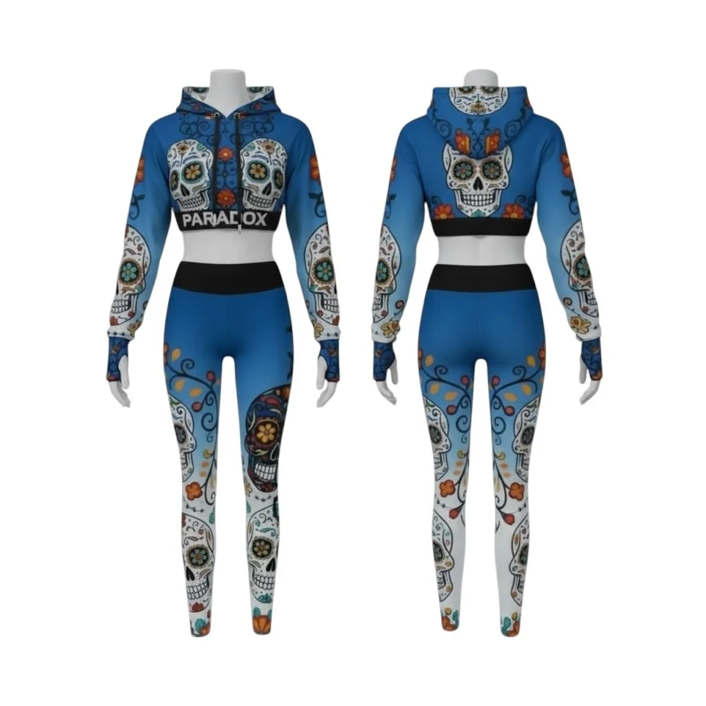 Royal Blue Sugar Skull Crop Hoodie & Legging Set